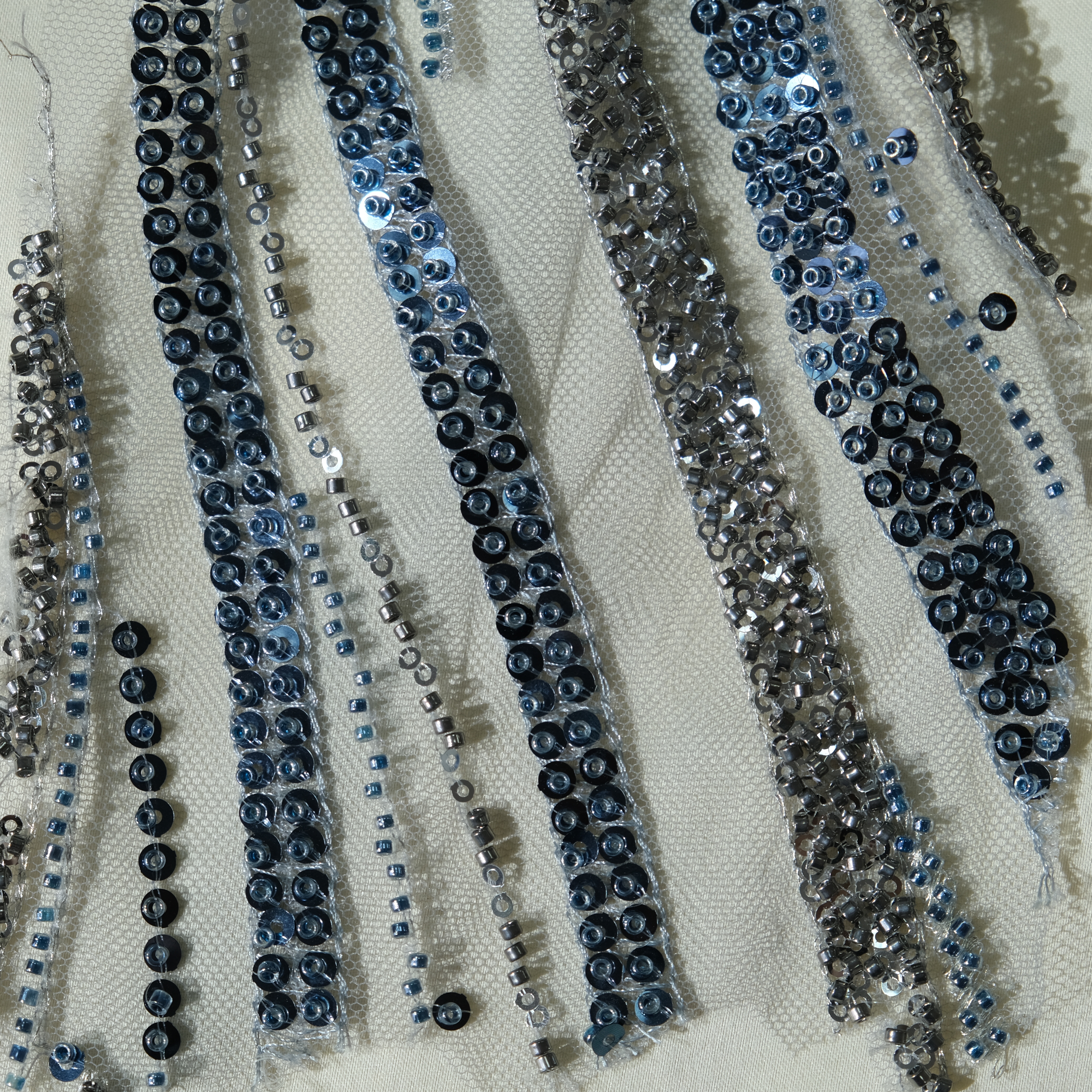 stract Line Embroidery Fabric in BlueSilver color