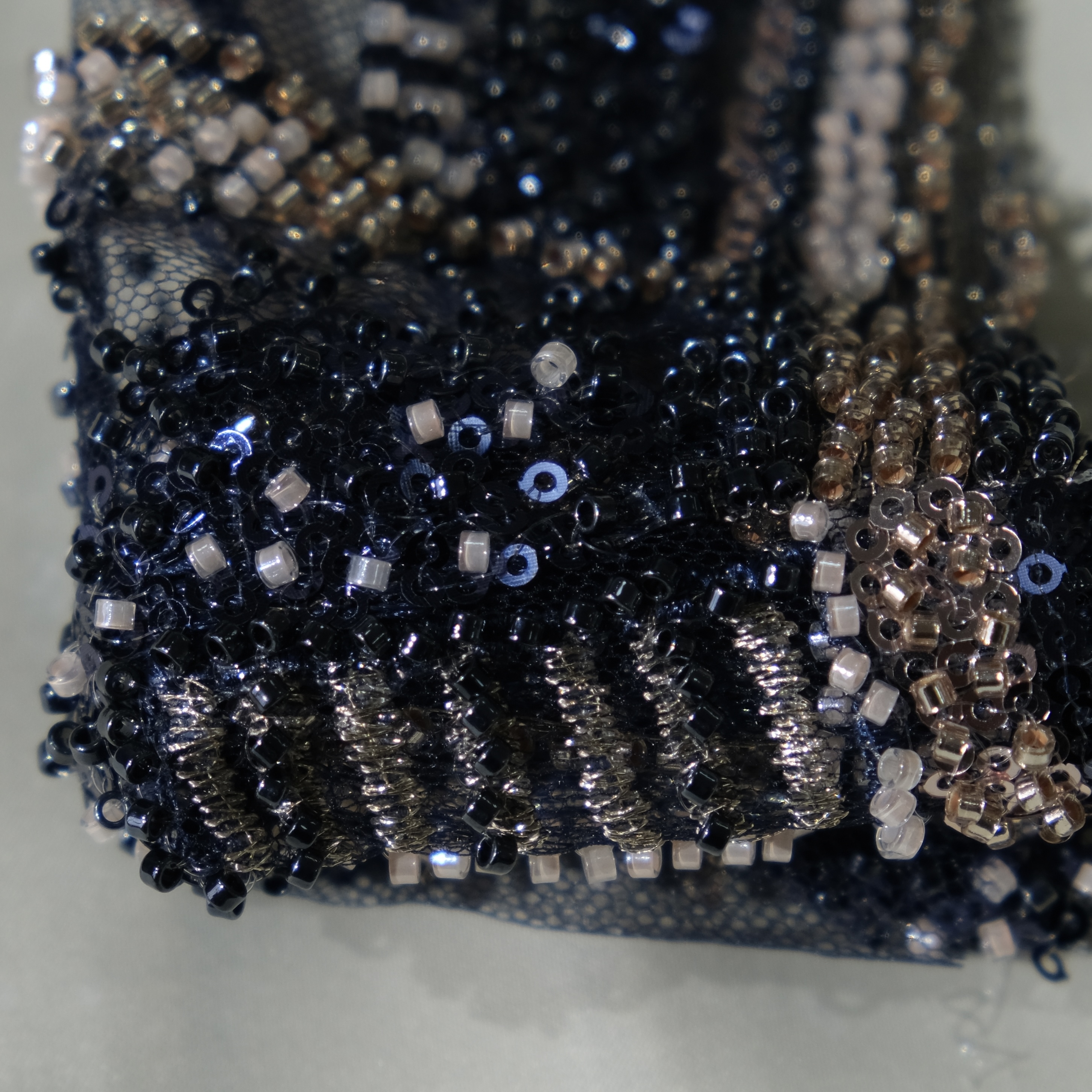 Organic Weave Embroidery Fabric in Navy color