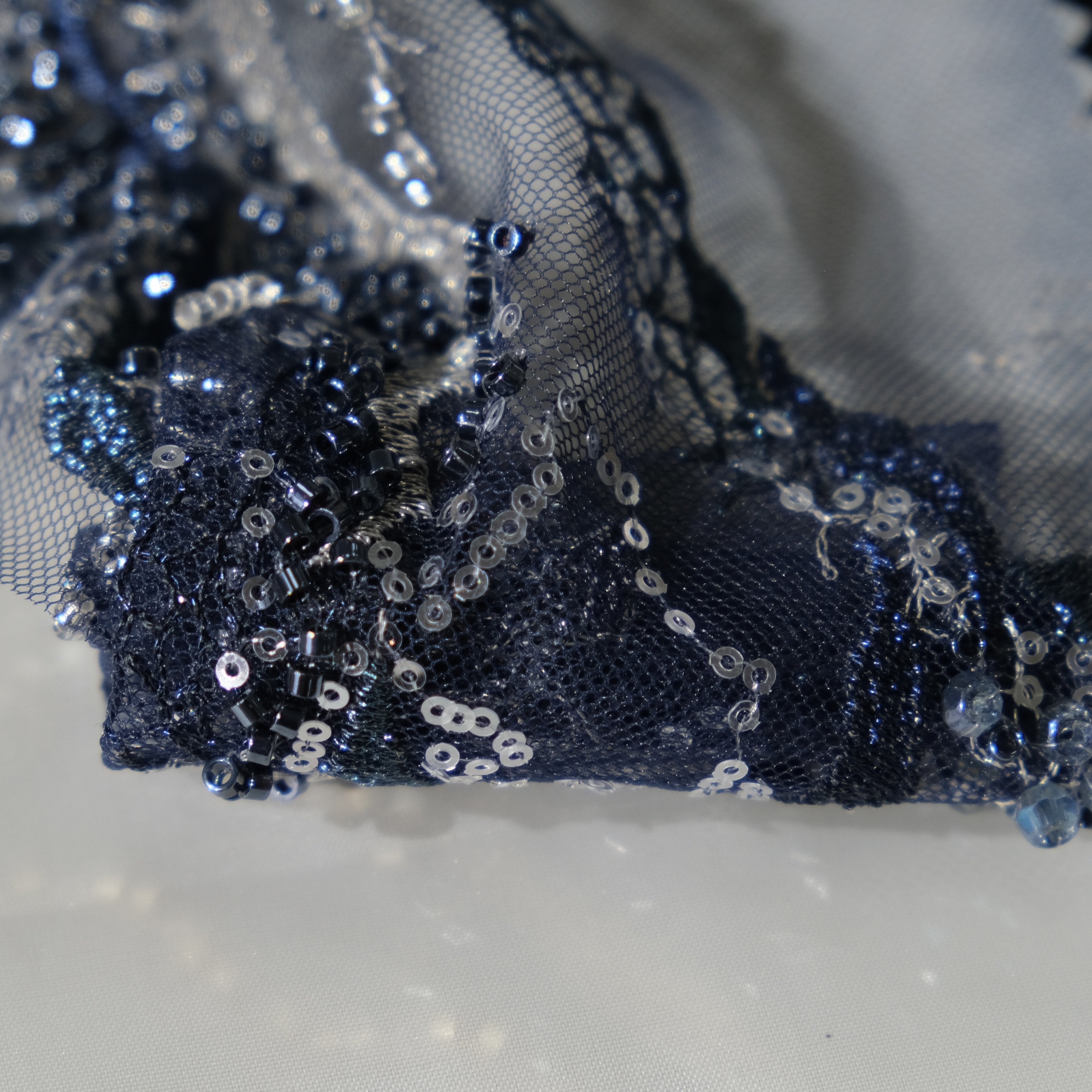 Veinflow Embroidery Fabric in Navy color