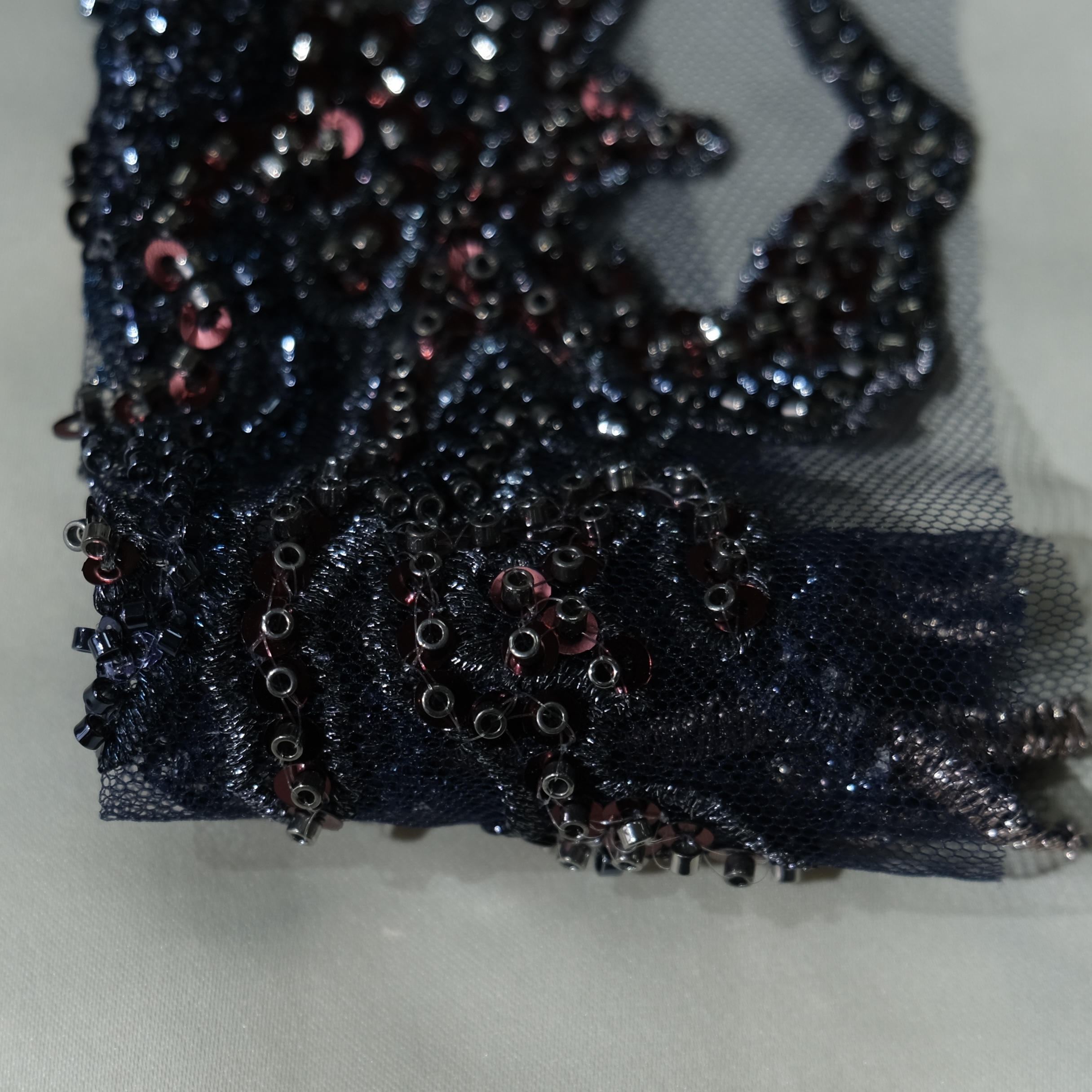Coral Branch Embroidery Fabric in Navy color