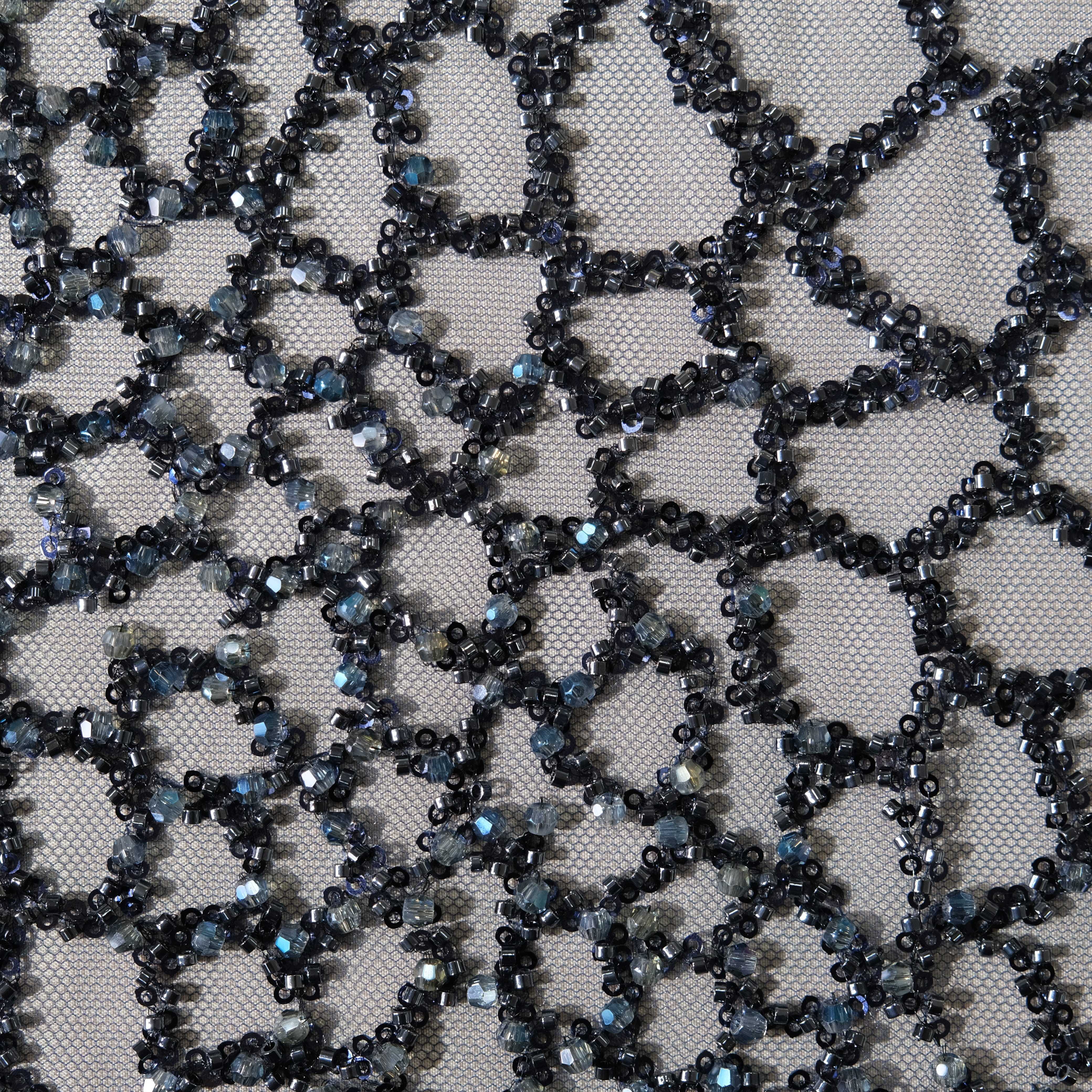 Organic Mesh Embroidery Fabric in Navy color