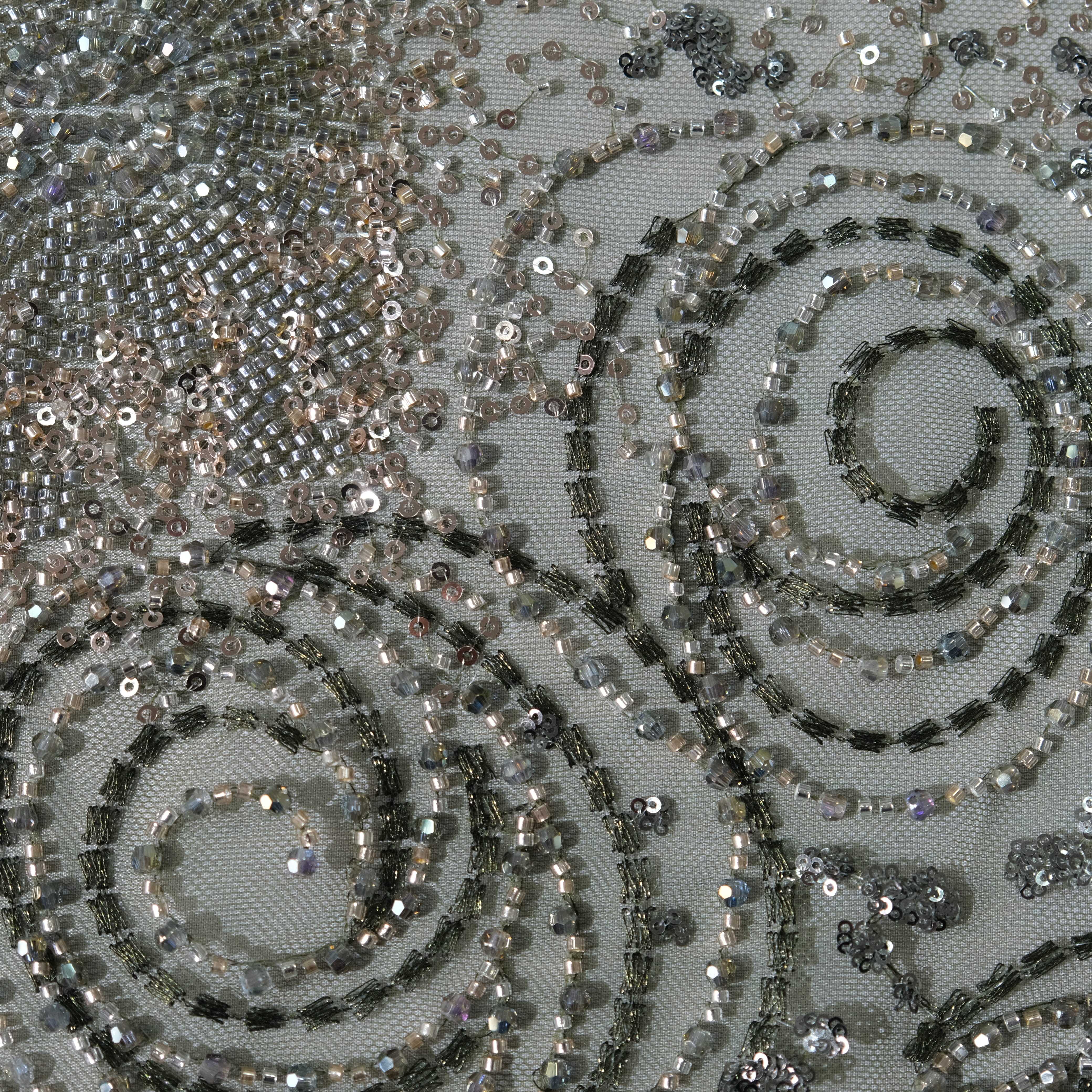 Spiral Blossom Embroidery Fabric in ArmyGreen color