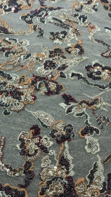 Floral Vine Beaded Embroidery Fabric