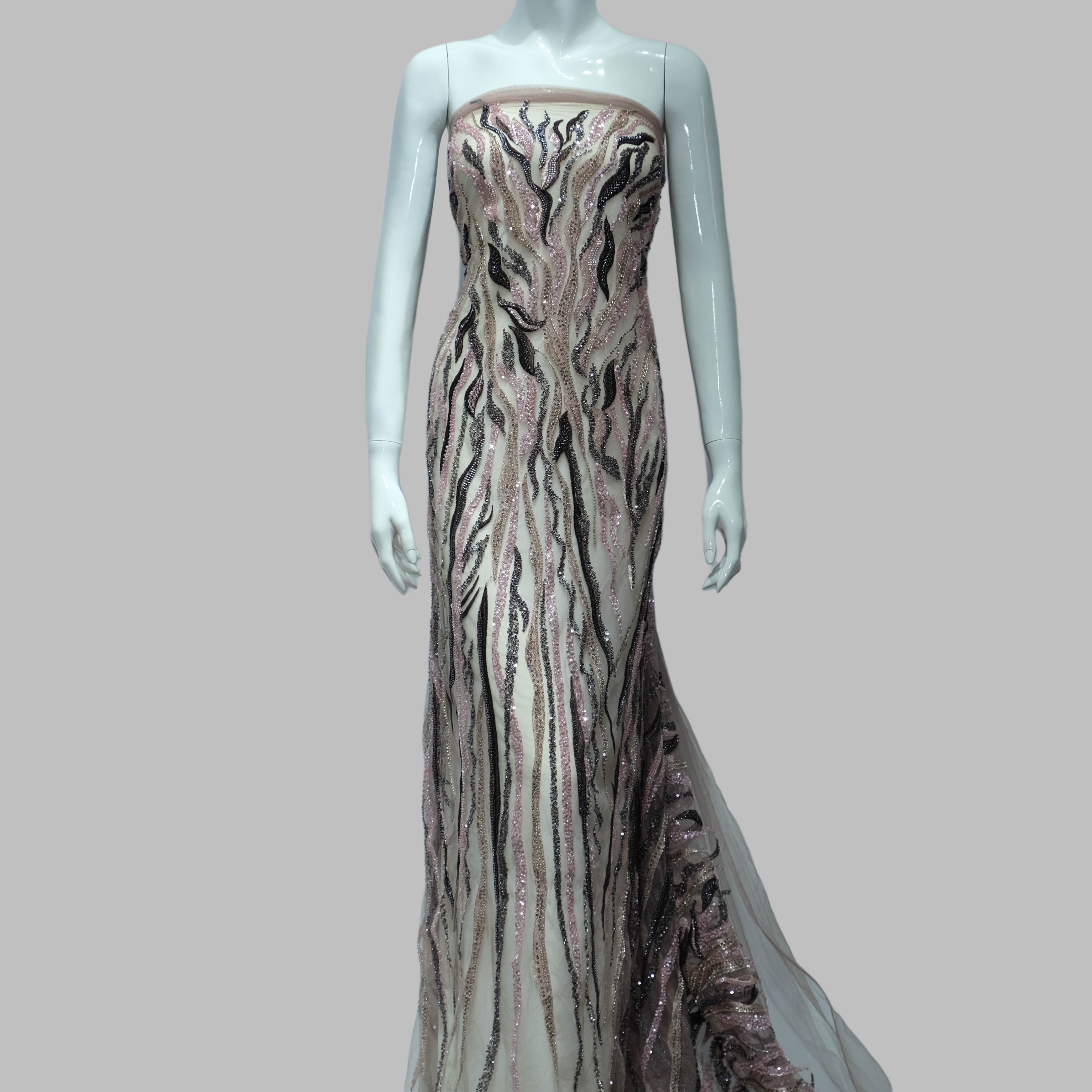 Flowing Flame Embroidery Fabric for luxury gown design