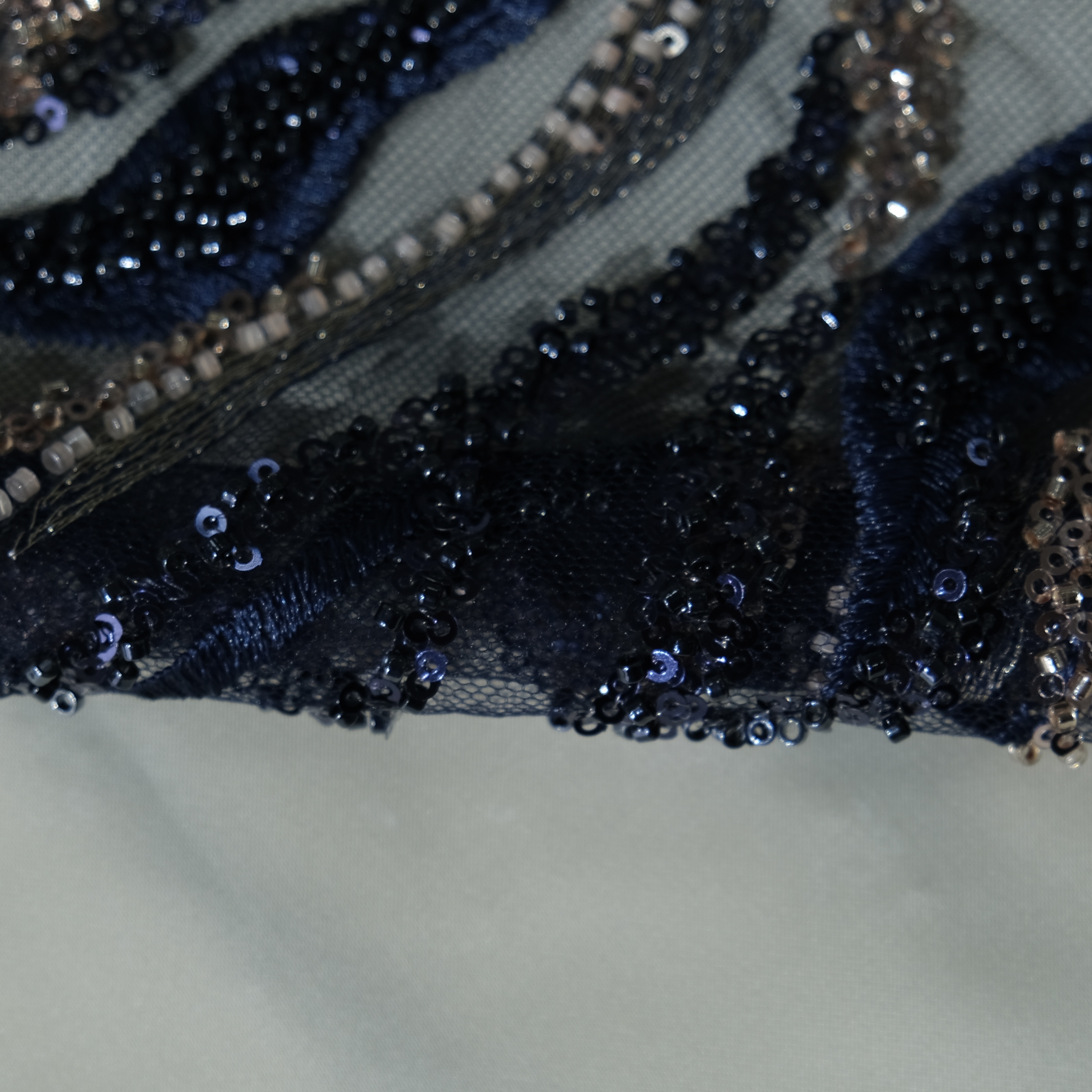 Flowing Flame Embroidery Fabric in Navy color