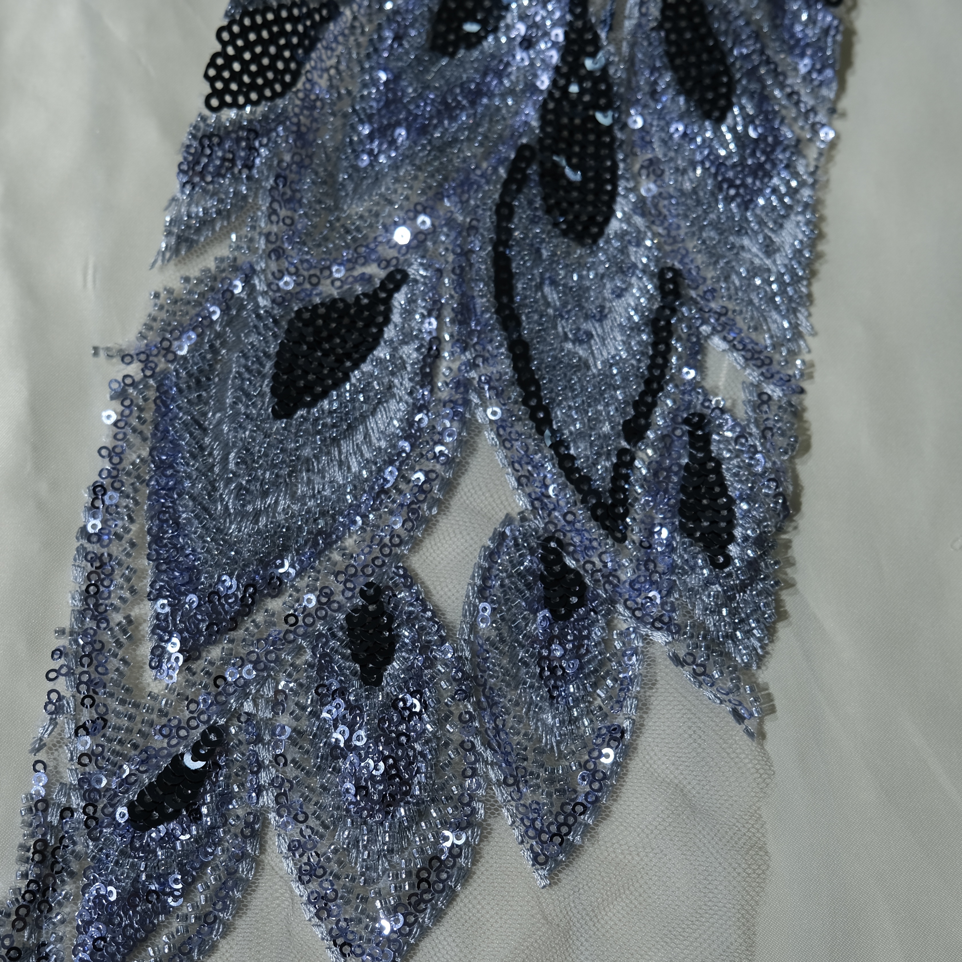 Peacock Feather Embroidery Fabric LightBlue color