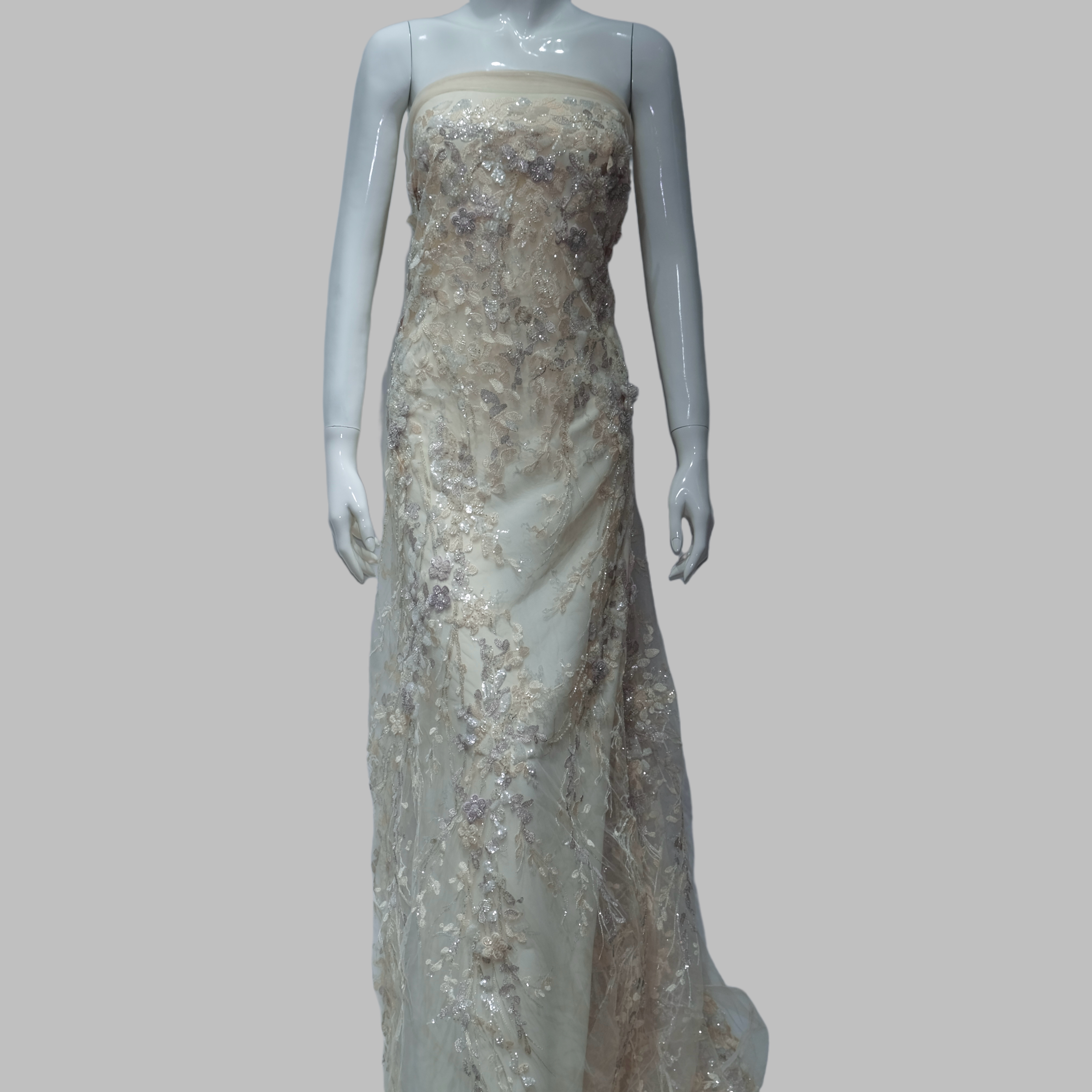 Floral Cluster Embroidery Fabric for luxury gown design