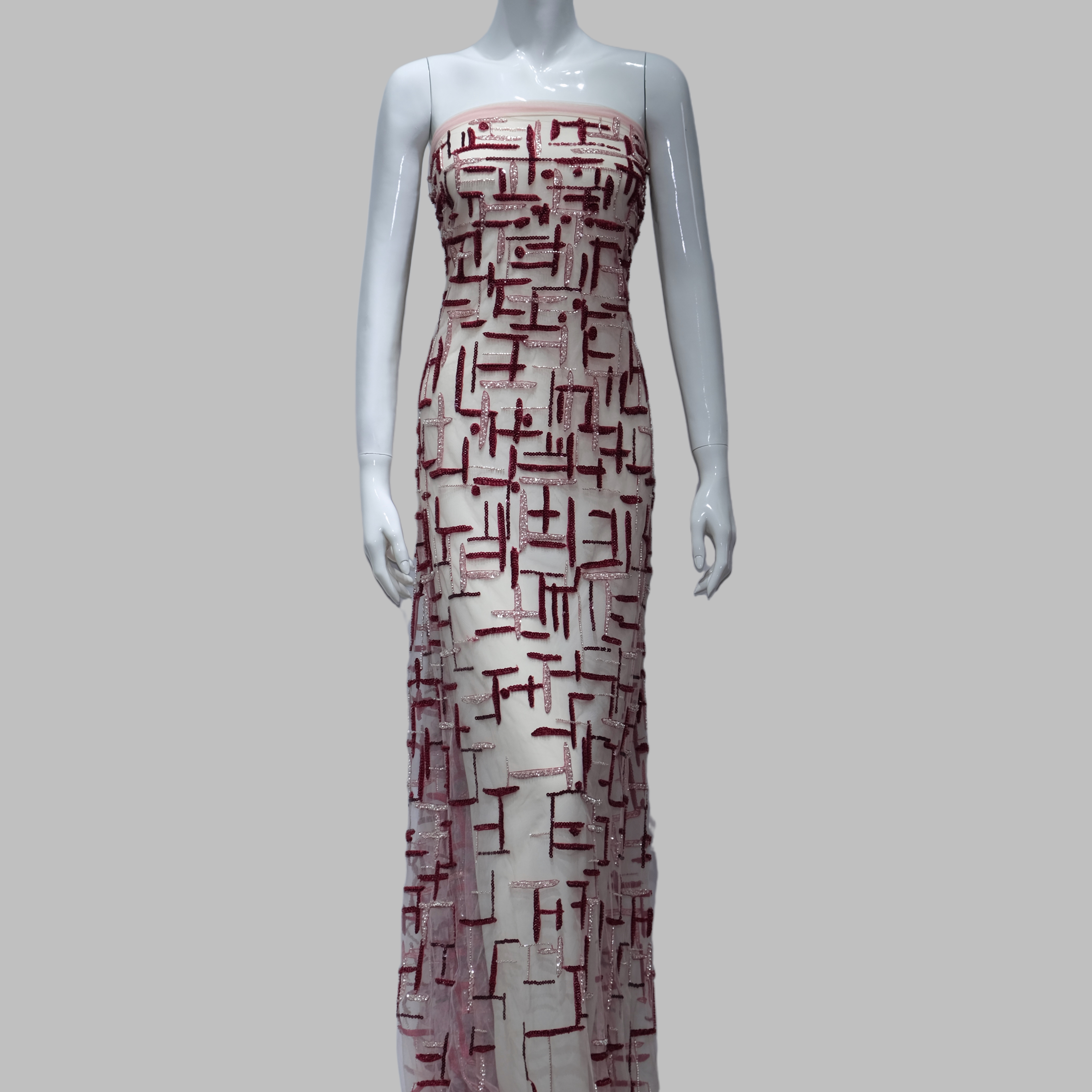 Abstract Grid Embroidery Fabric for luxury gown design