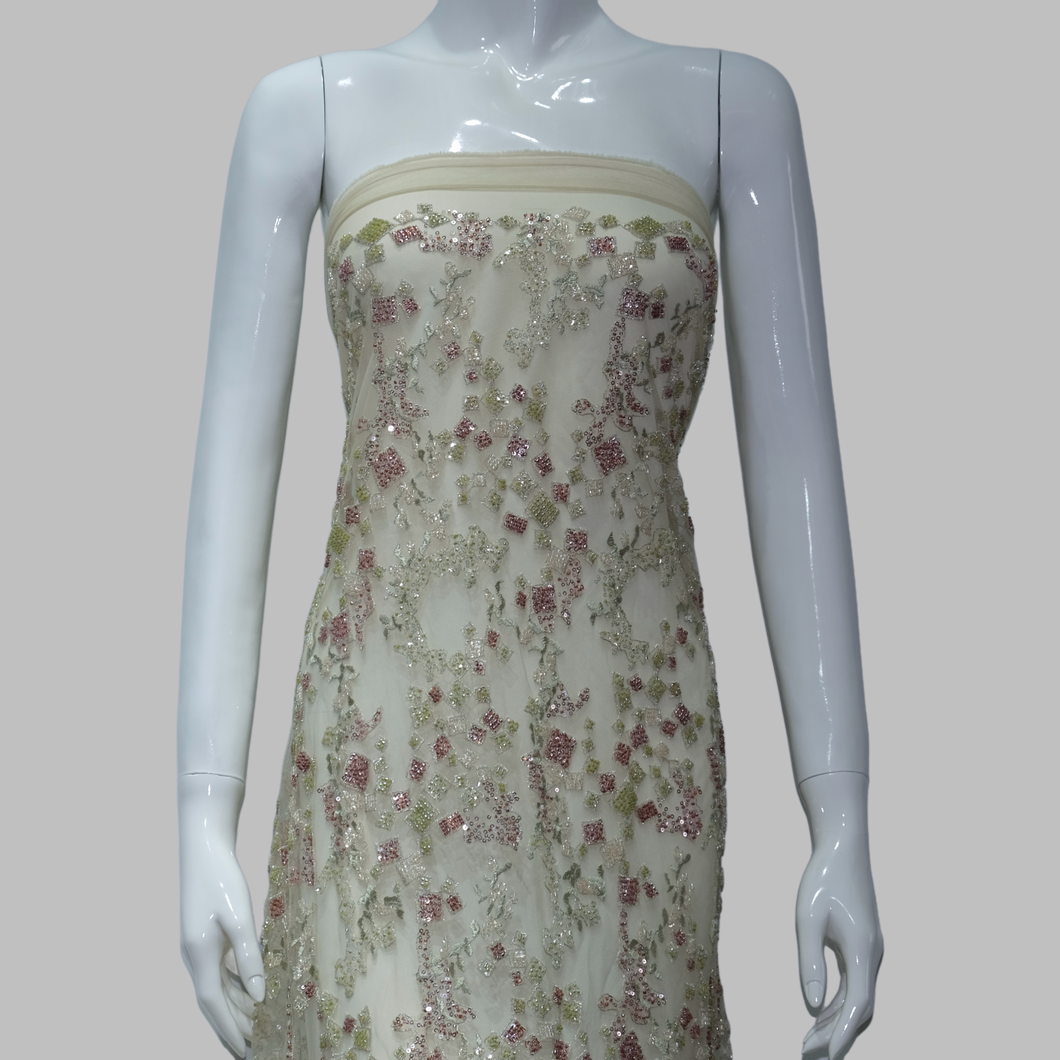 Linked Square Embroidery Fabric for couture fashion design