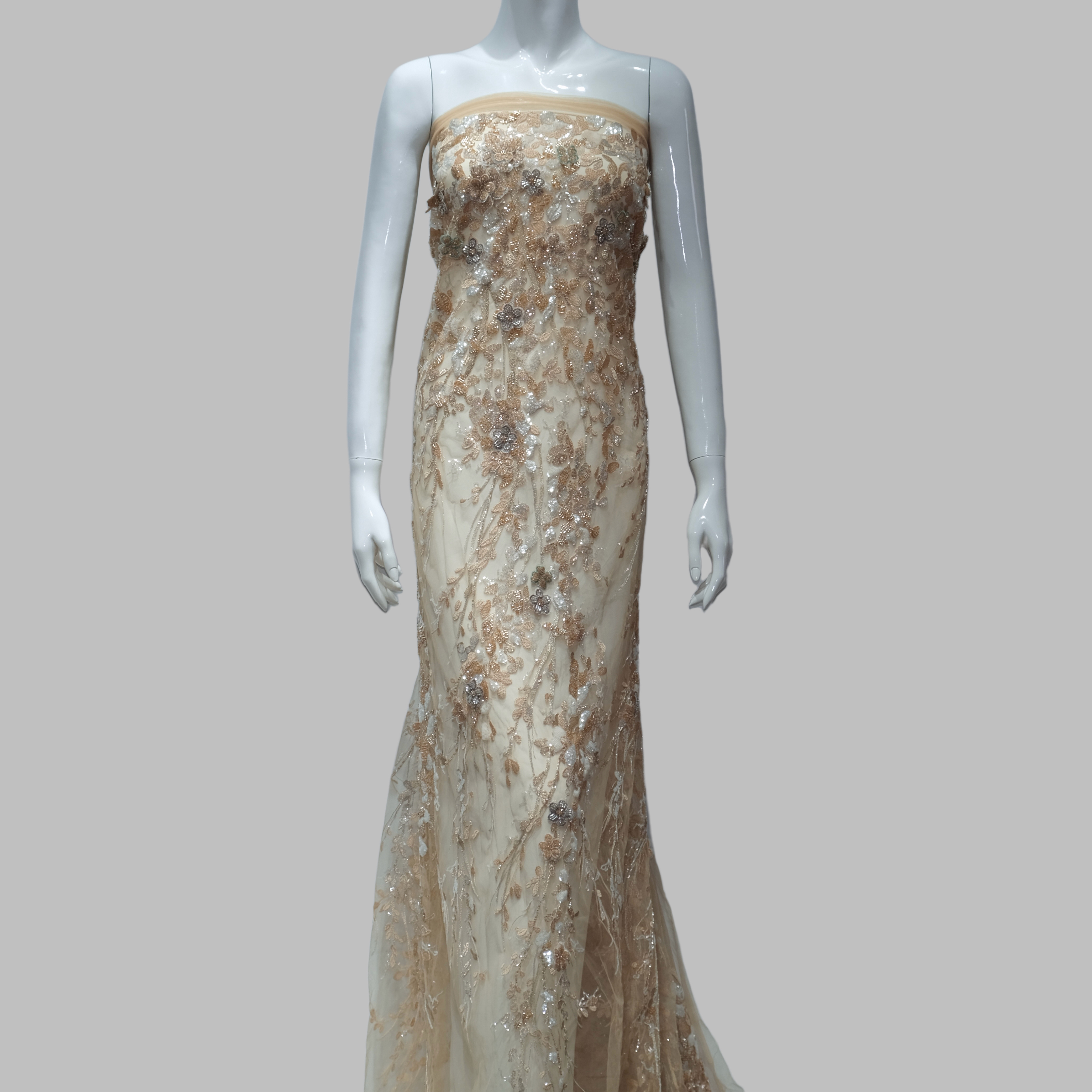 Crystal Floral Cluster Embroidery Fabric for luxury gown design