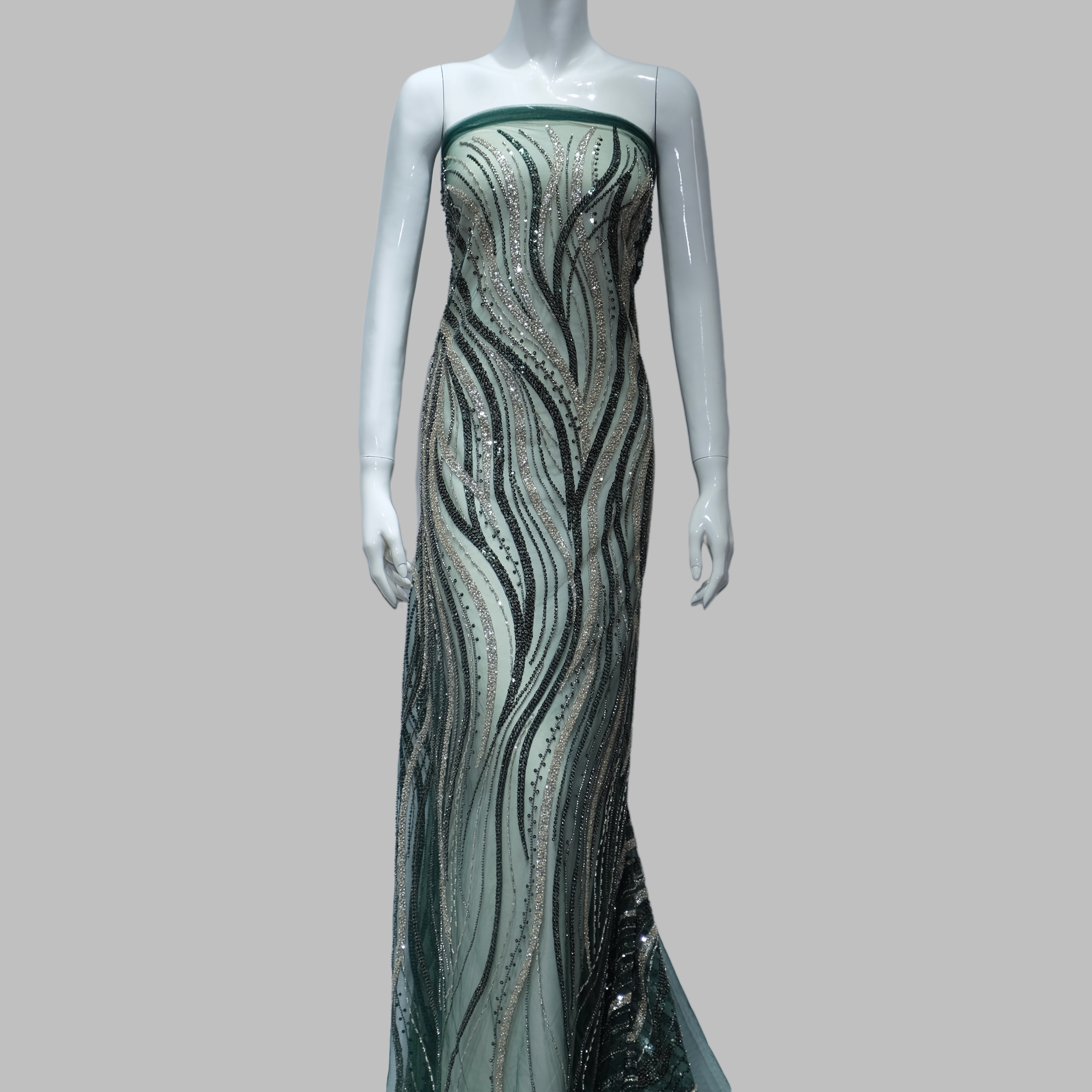Abstract Line Embroidery Fabric for luxury gown design
