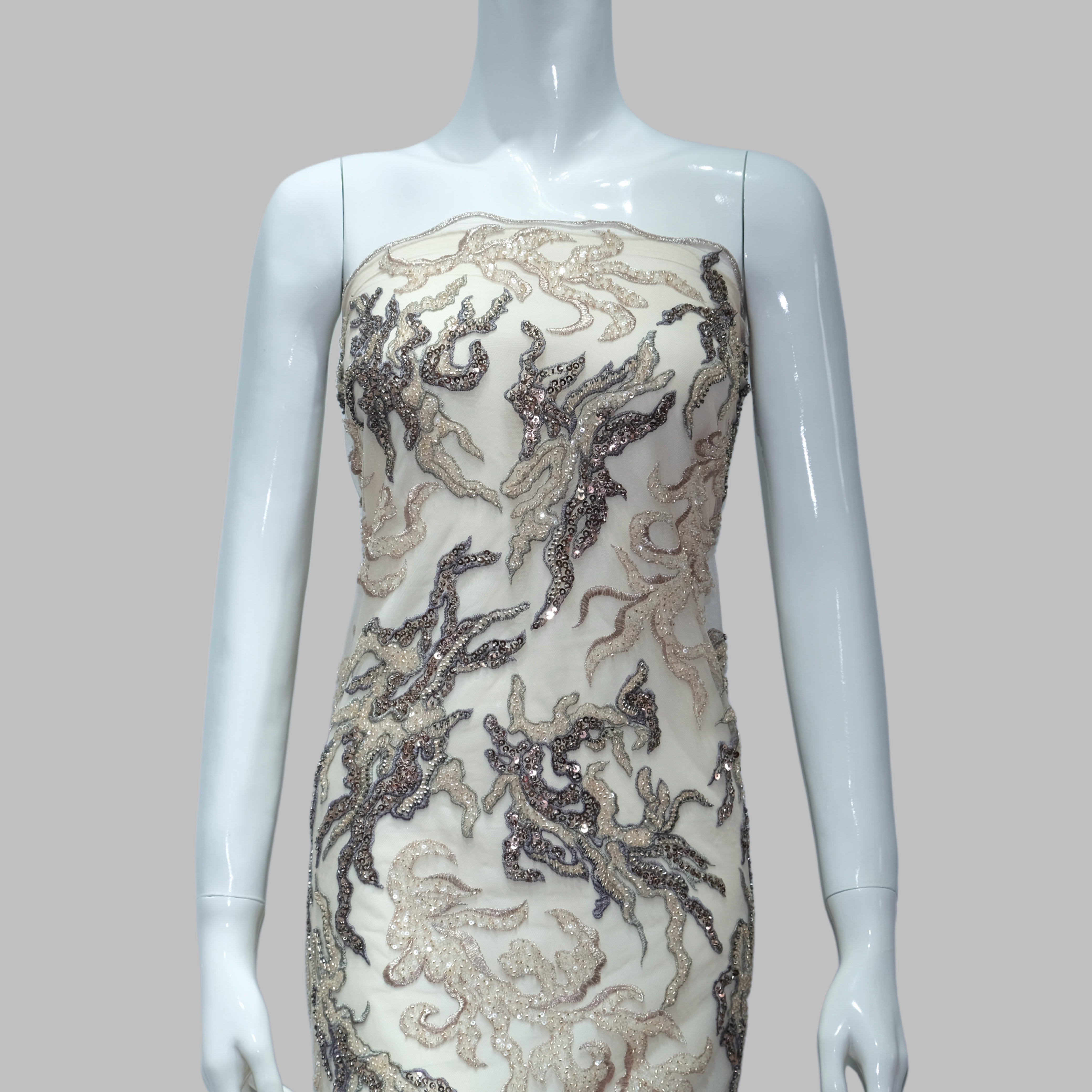 Coral Branch Embroidery Fabric for couture fashion design