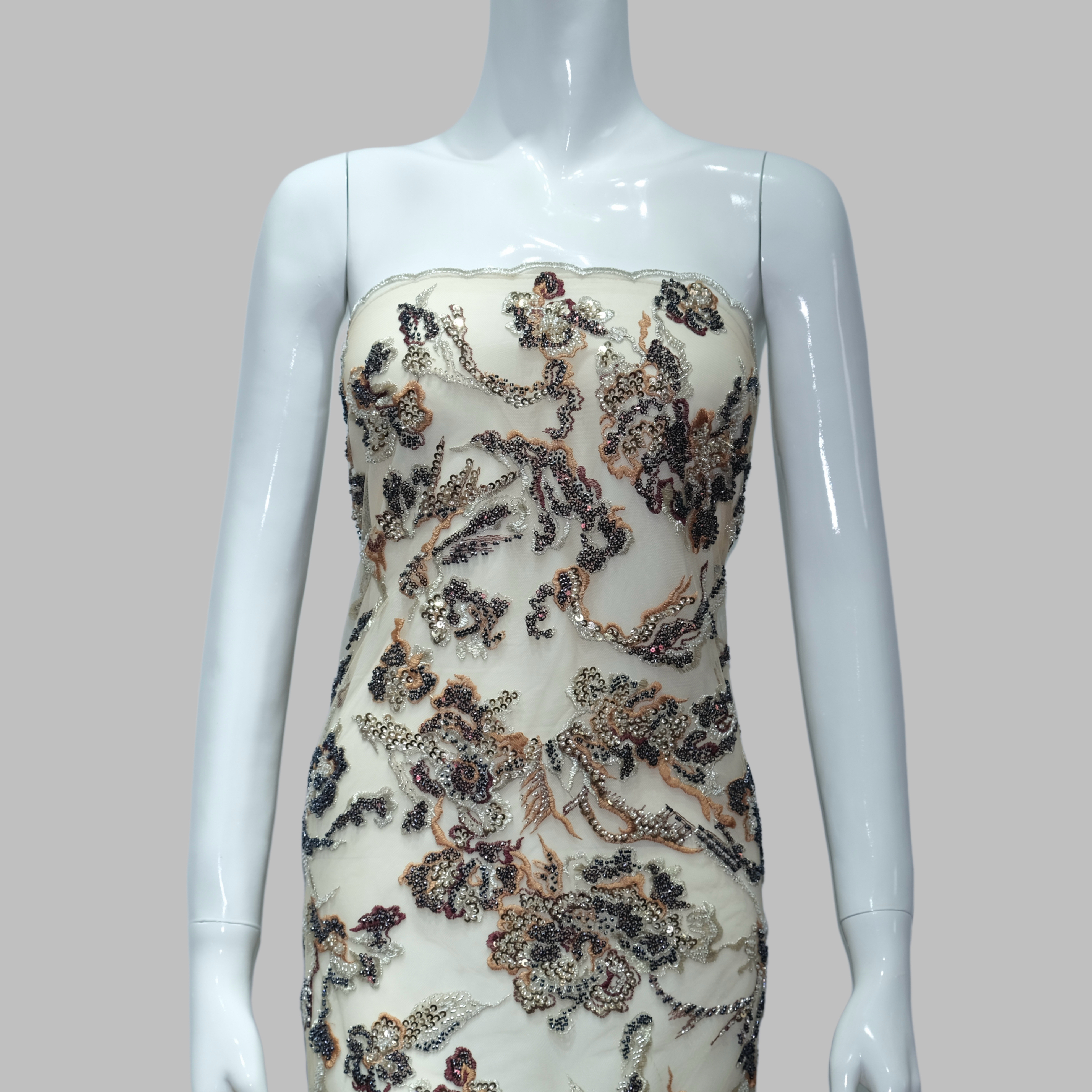 Floral Vine Beaded Embroidery Fabric for couture fashion design
