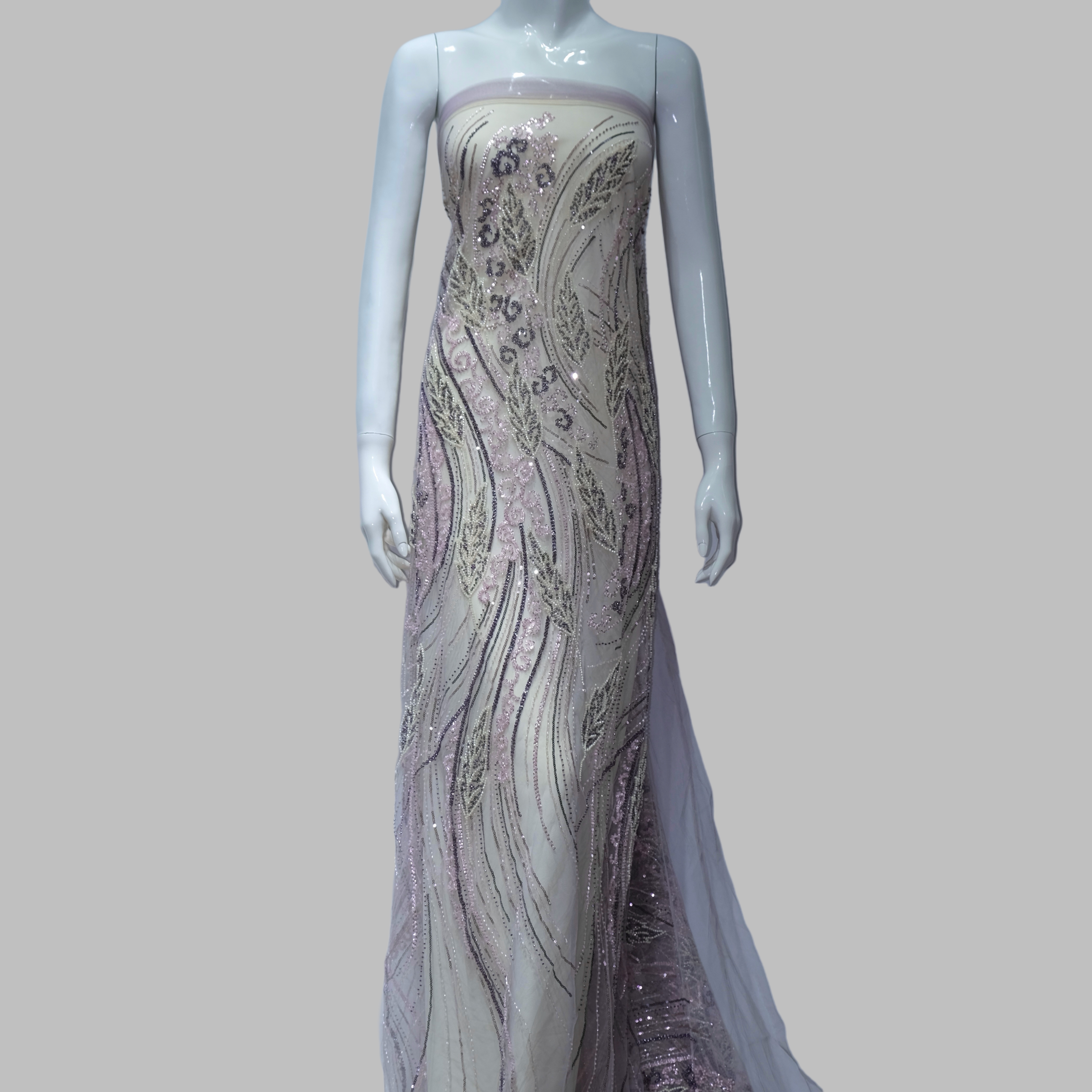 Flowing Leaf Embroidery Fabric for luxury gown design