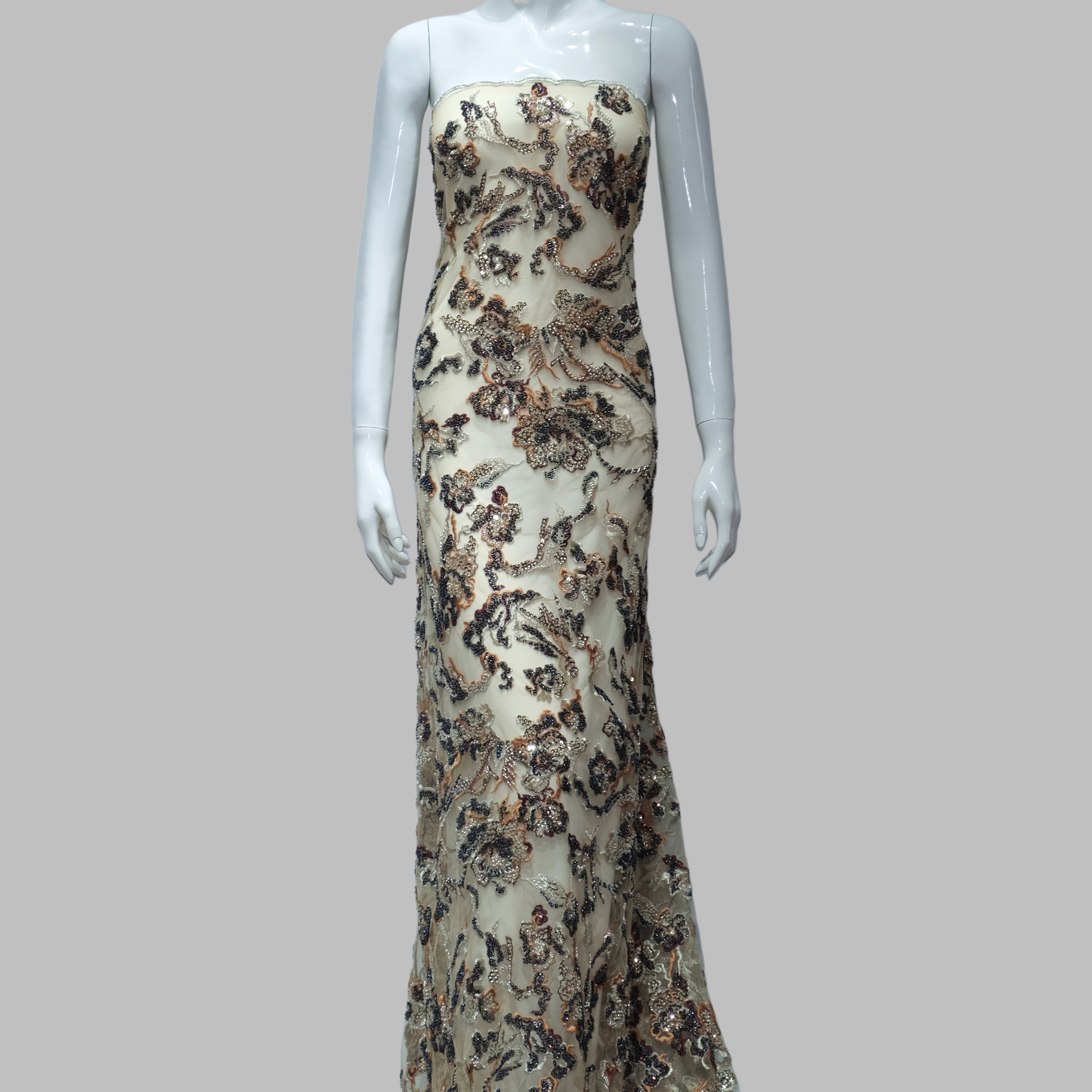 Floral Vine Beaded Embroidery Fabric for luxury gown design