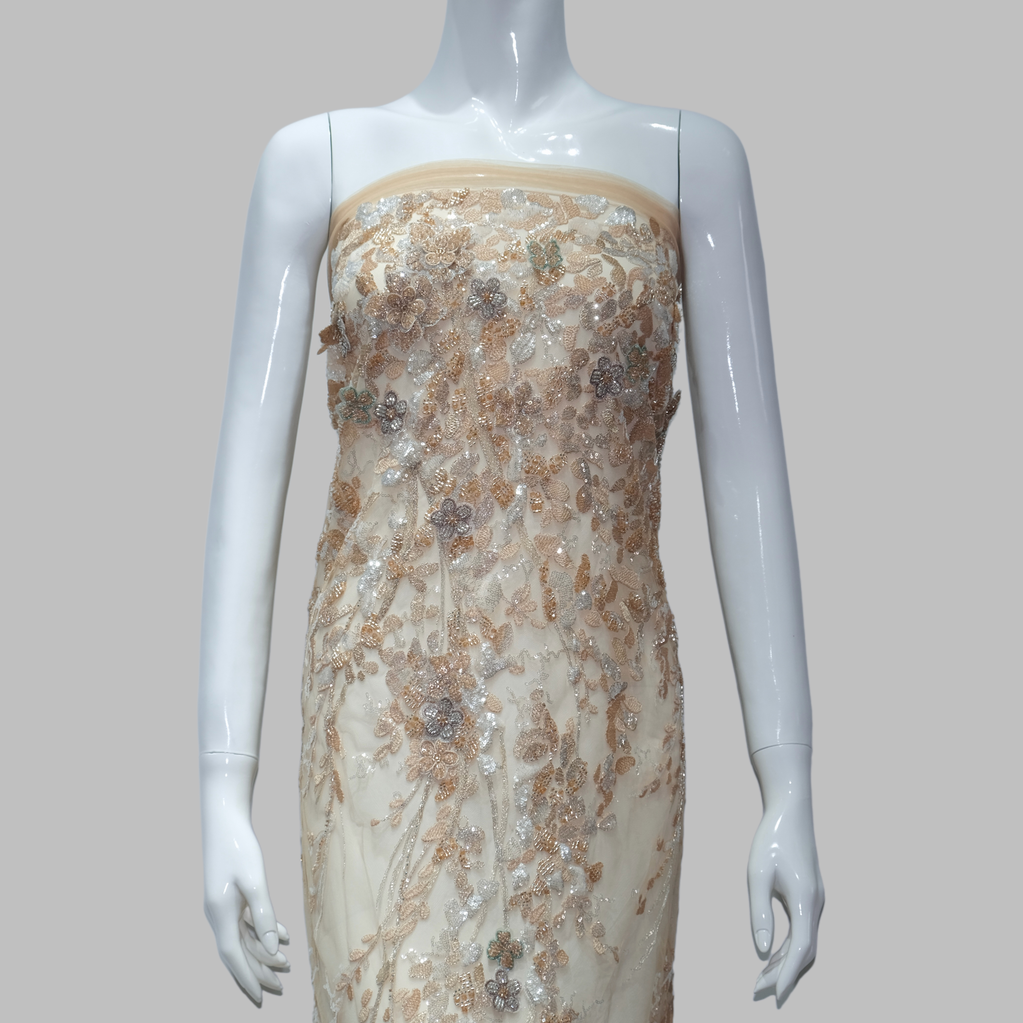 Crystal Floral Cluster Embroidery Fabric for couture fashion design