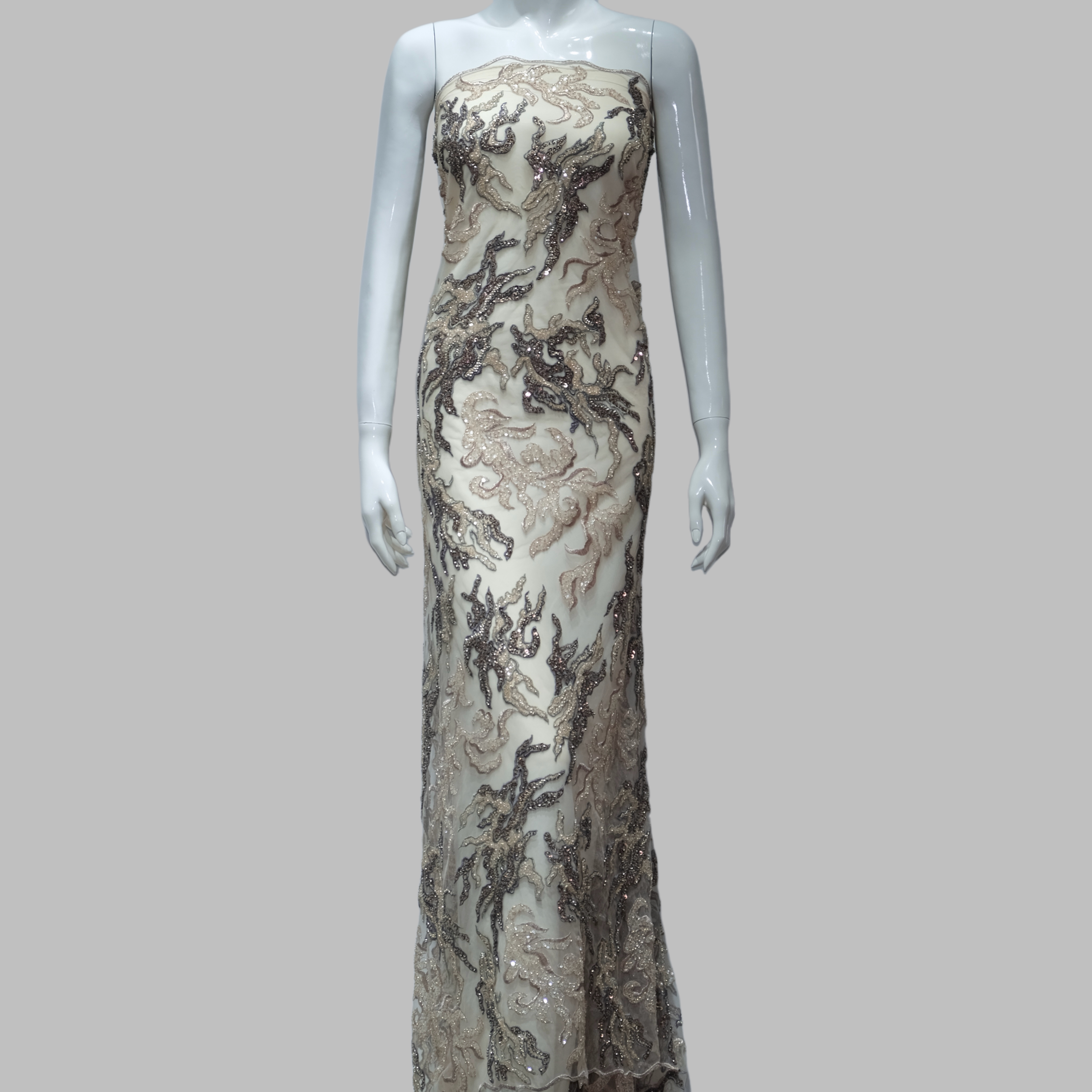 Coral Branch Embroidery Fabric for luxury gown design