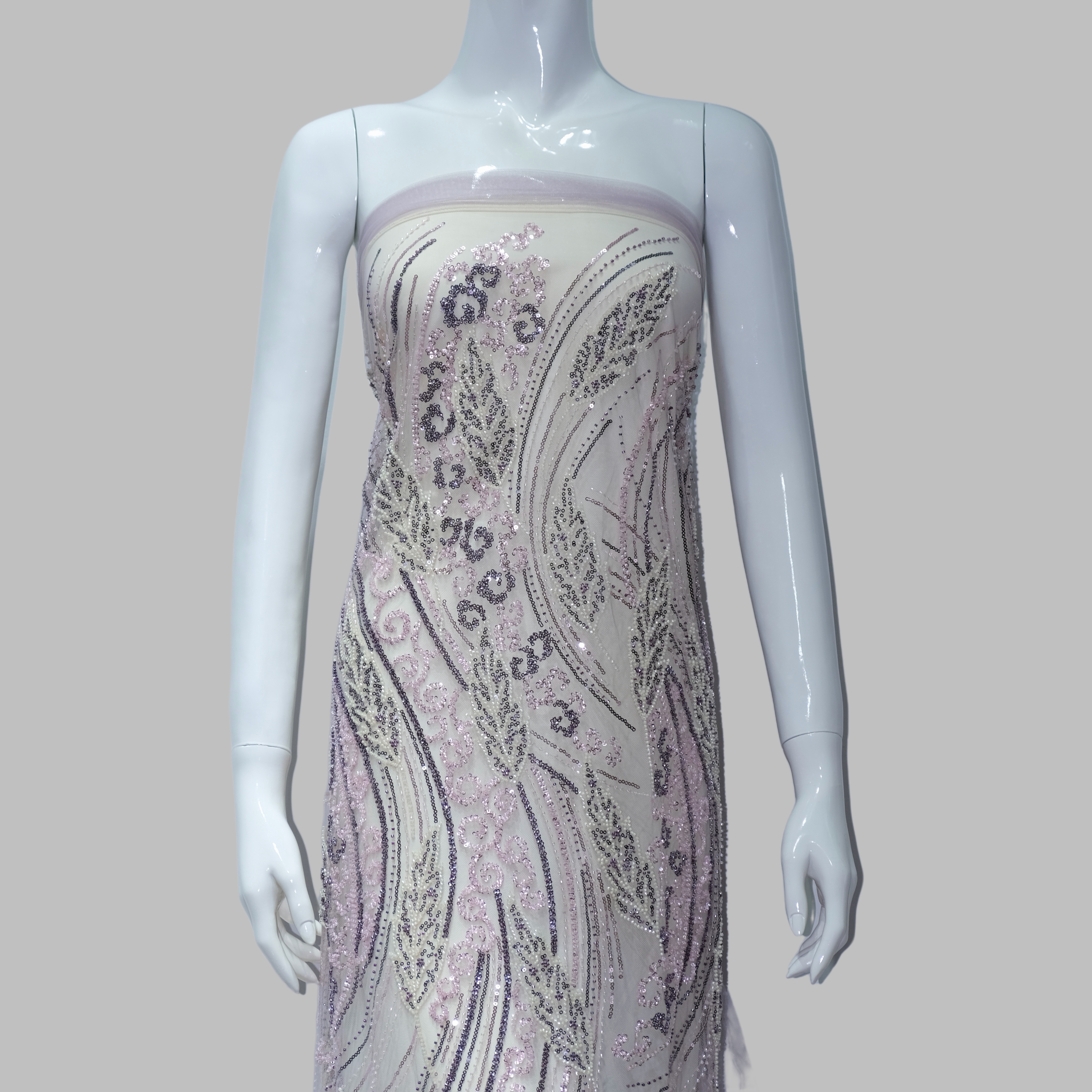 Flowing Leaf Embroidery Fabric for couture fashion design