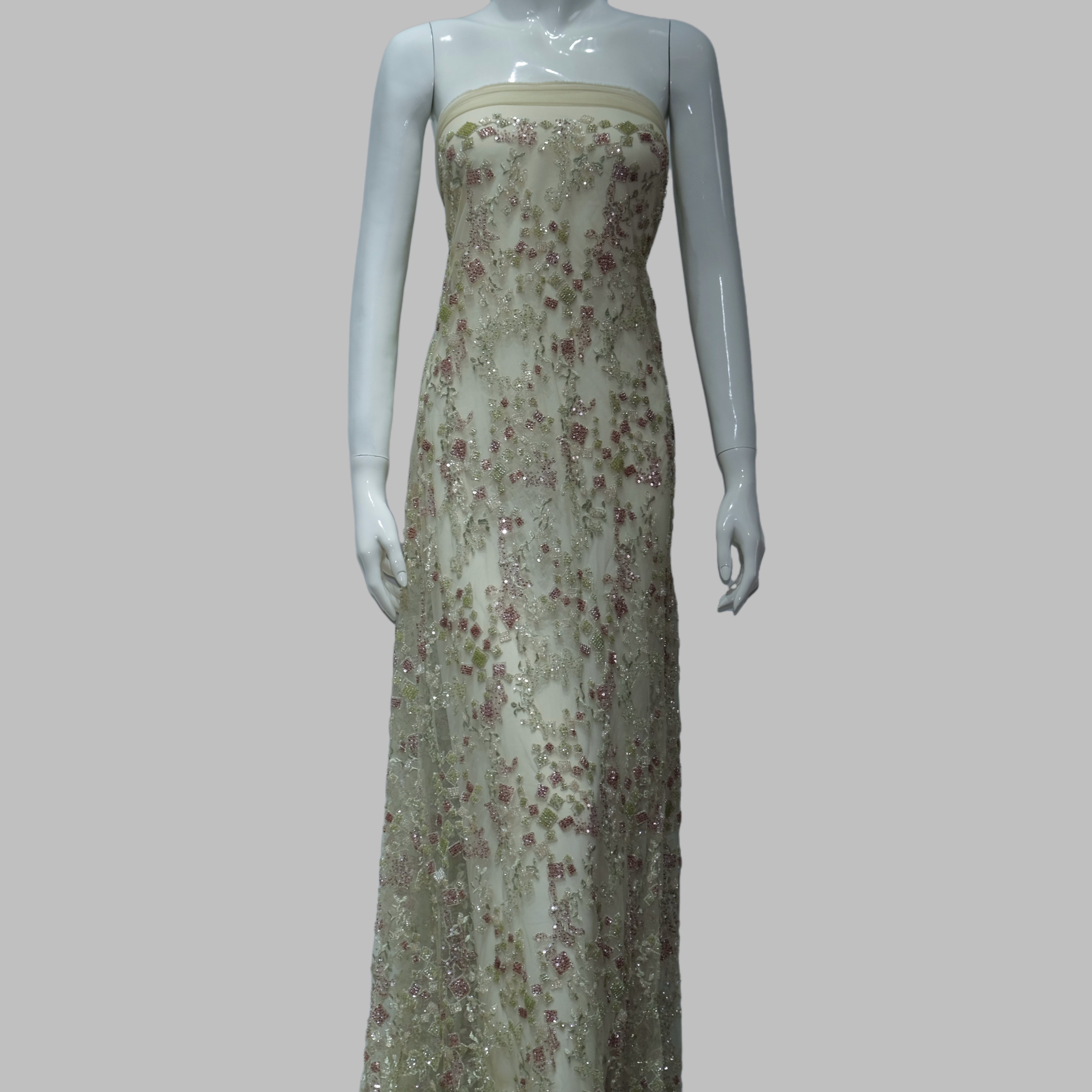 Linked Square Embroidery Fabric for luxury gown design