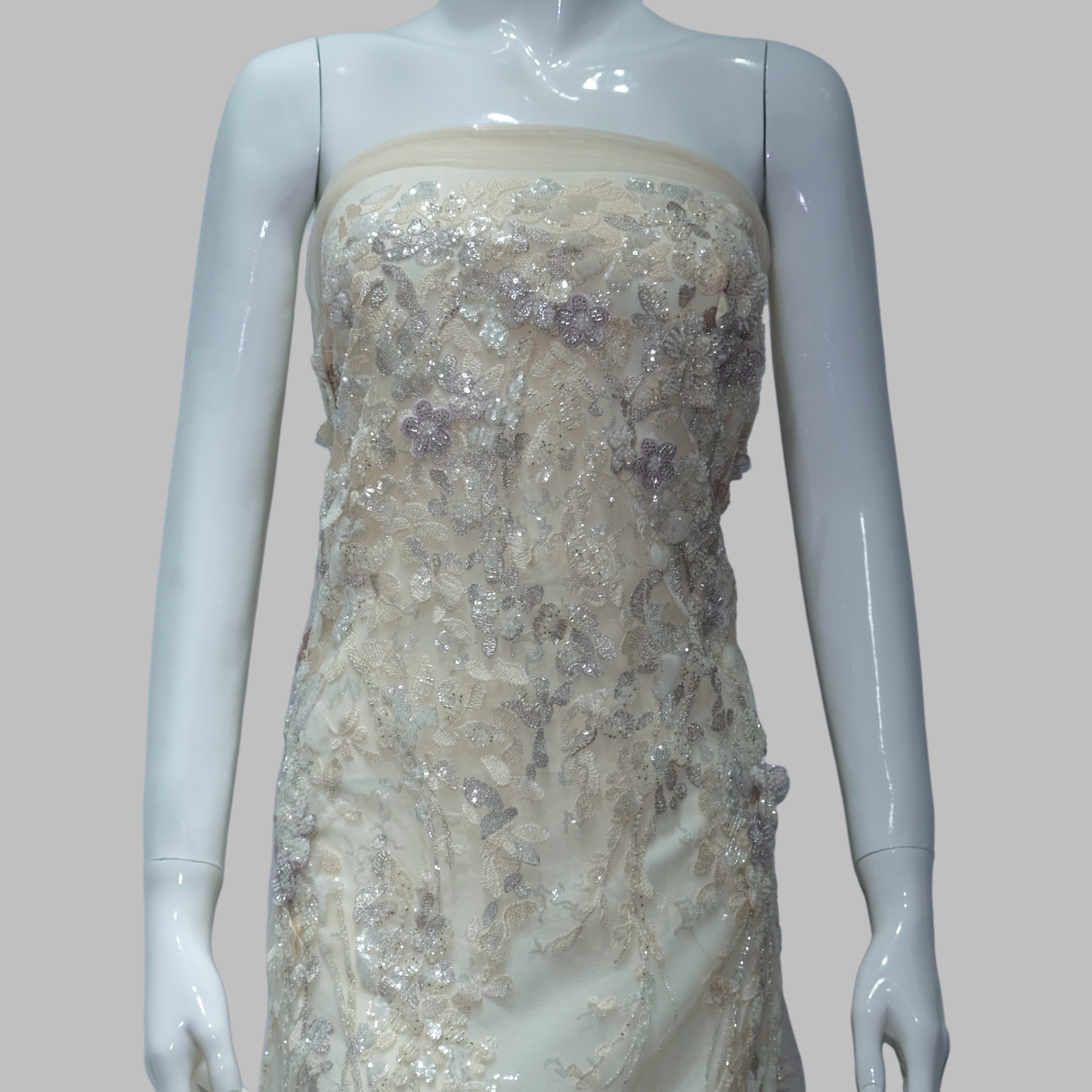 Floral Cluster Embroidery Fabric for couture fashion design