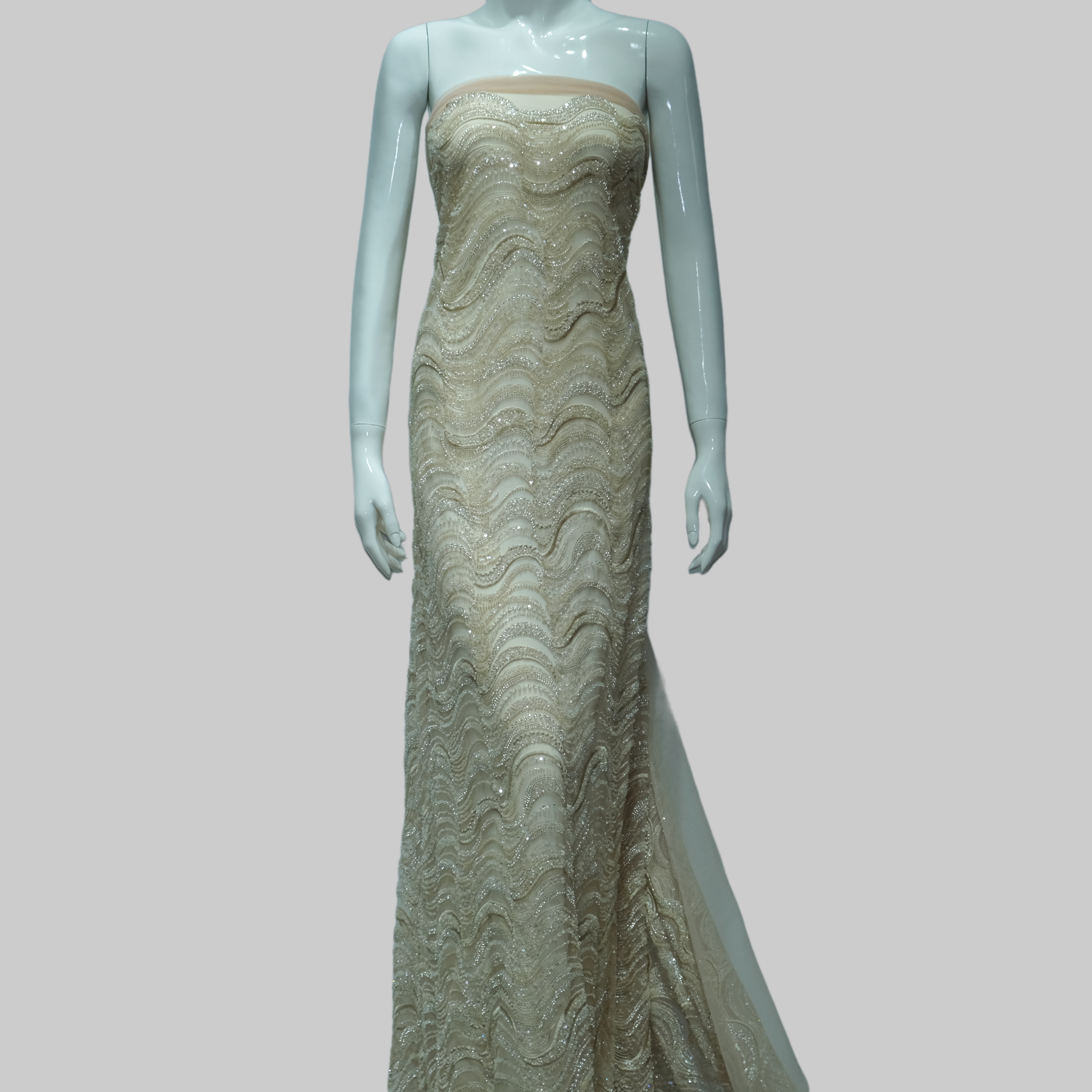 Wave Sequin Embroidery Fabric for luxury gown design