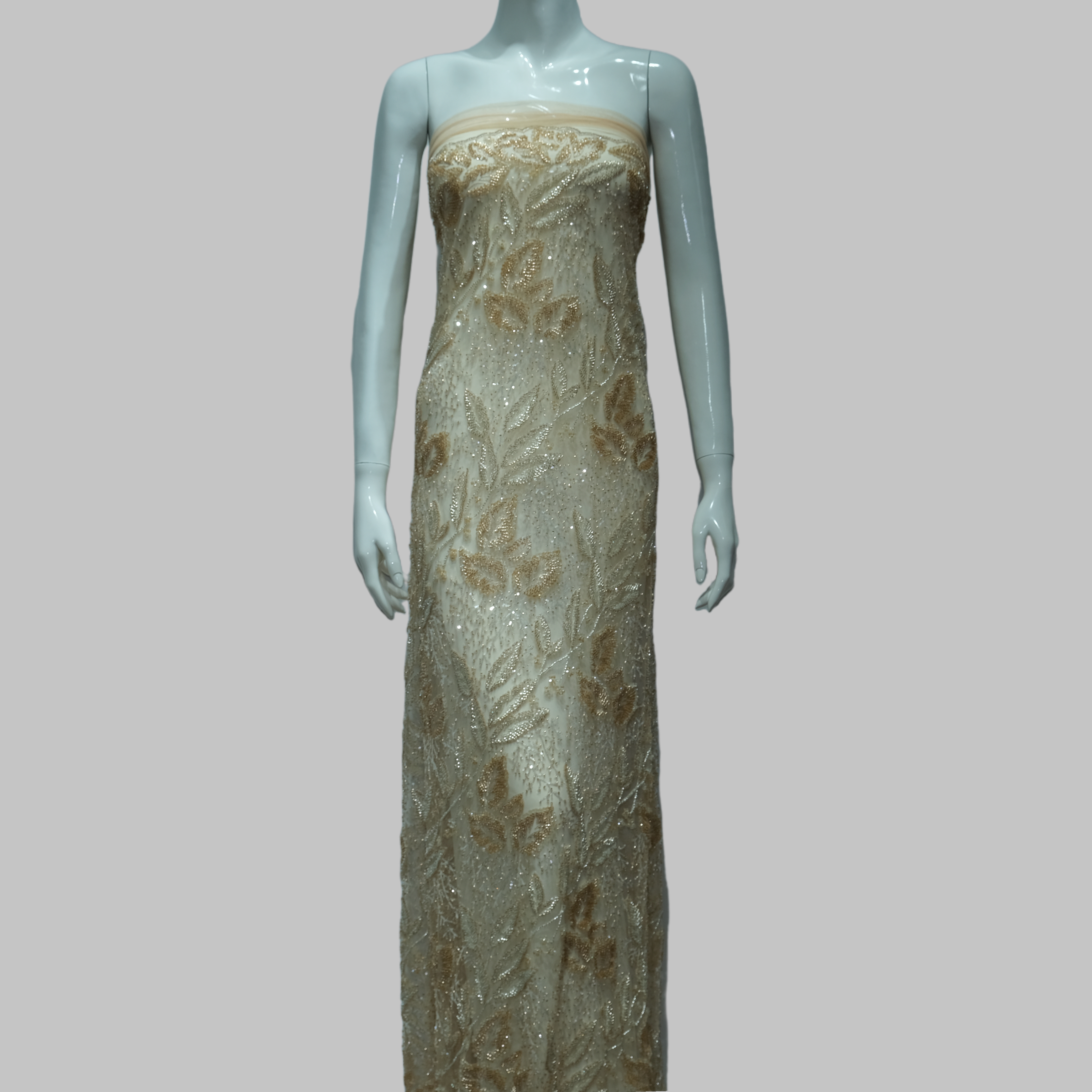 Leaf Pattern Beaded Embroidery Fabric for luxury gown design