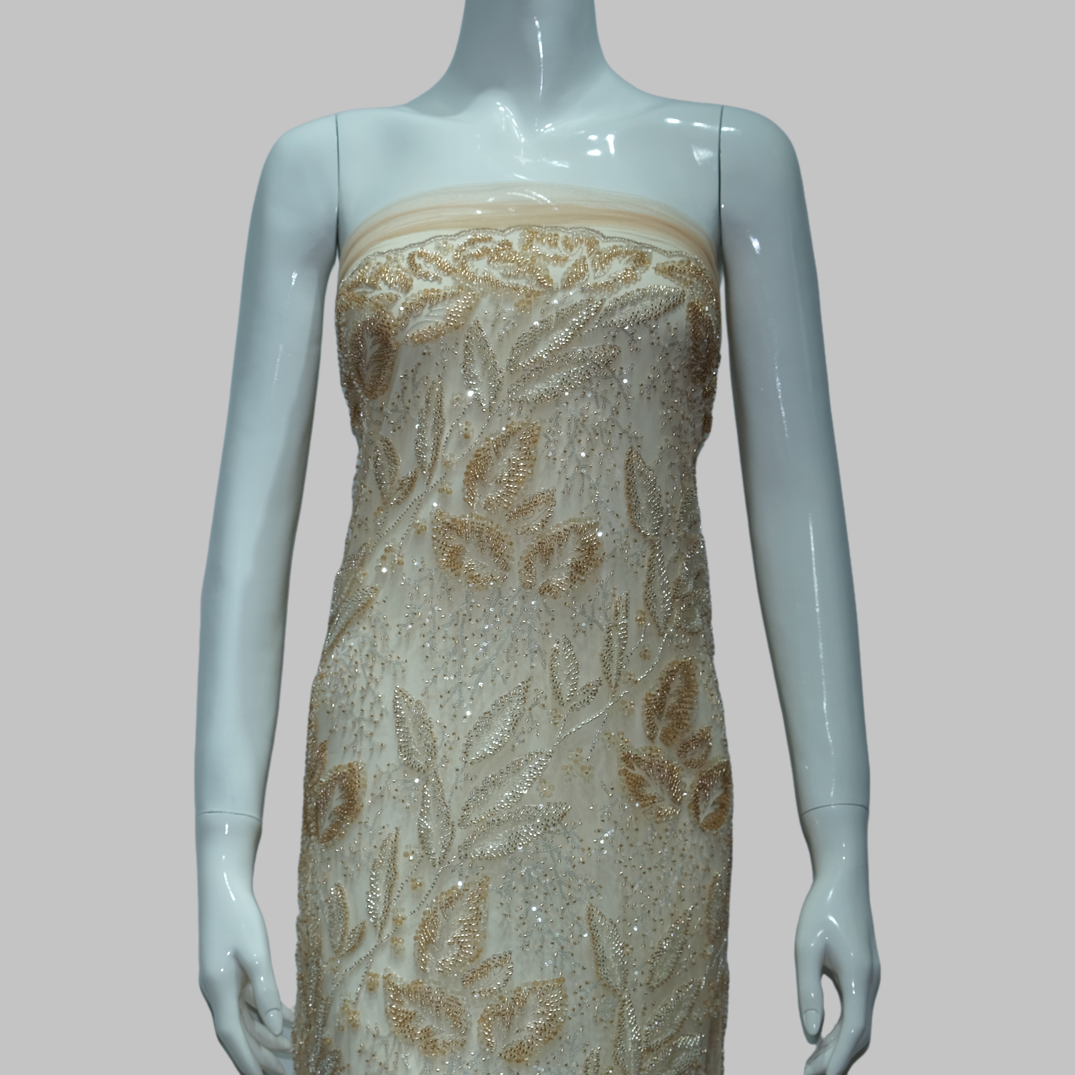 Leaf Pattern Beaded Embroidery Fabric for couture fashion design