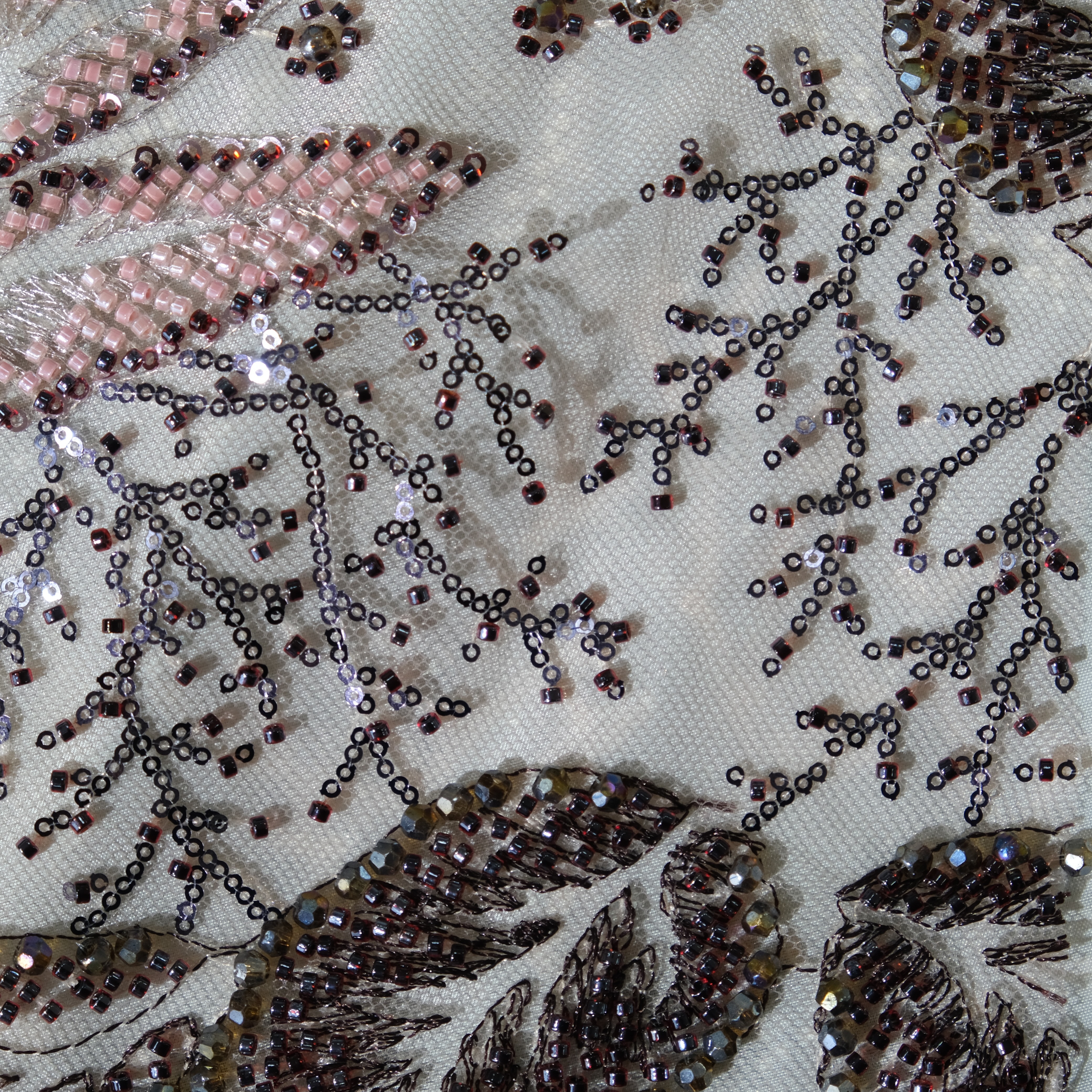 Leaf Pattern Beaded Embroidery Fabric in DeepPurple color