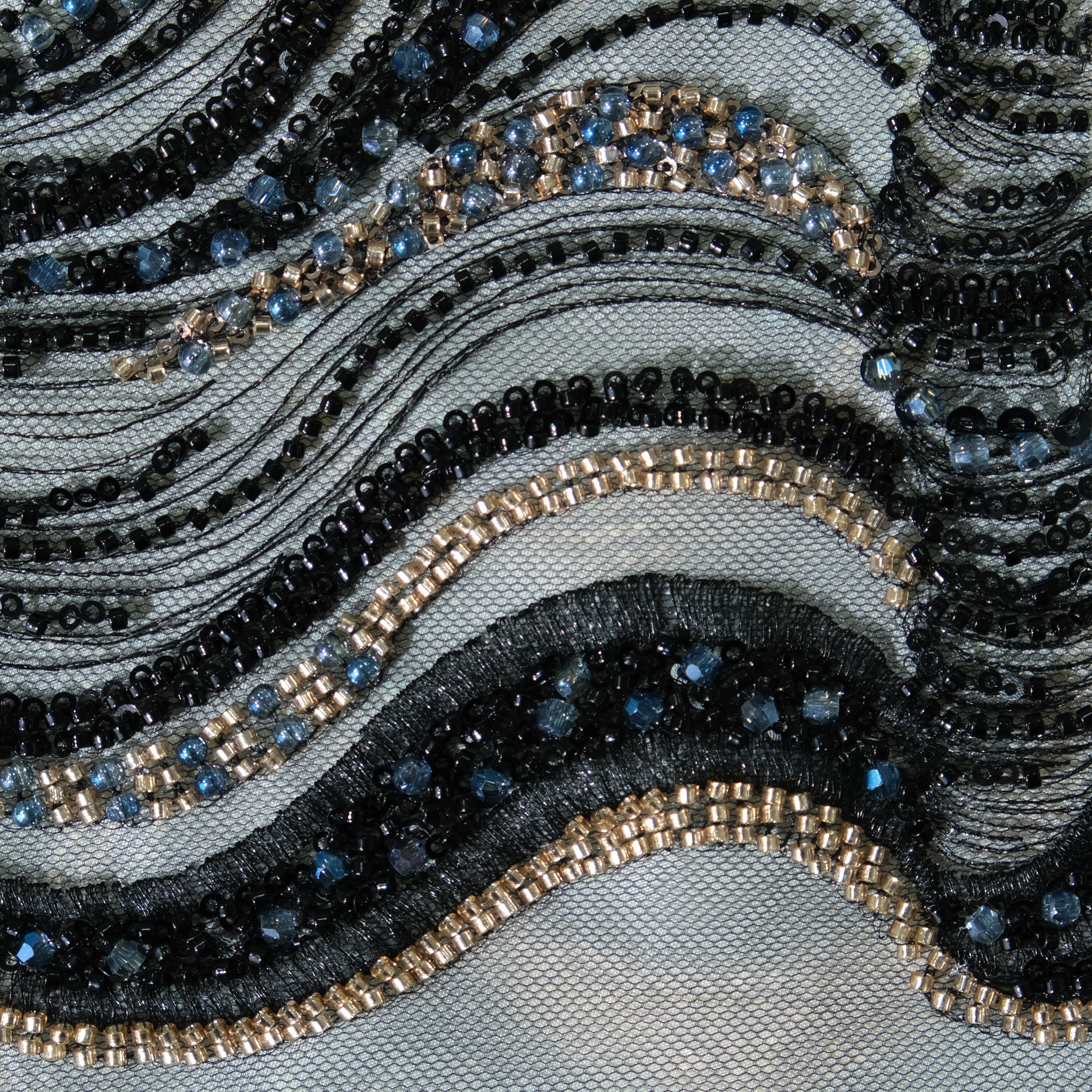 Wave Sequin Embroidery Fabric in Black color