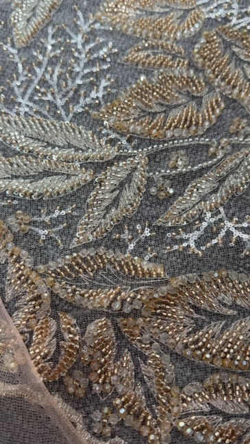Leaf Pattern Beaded Embroidery Fabric