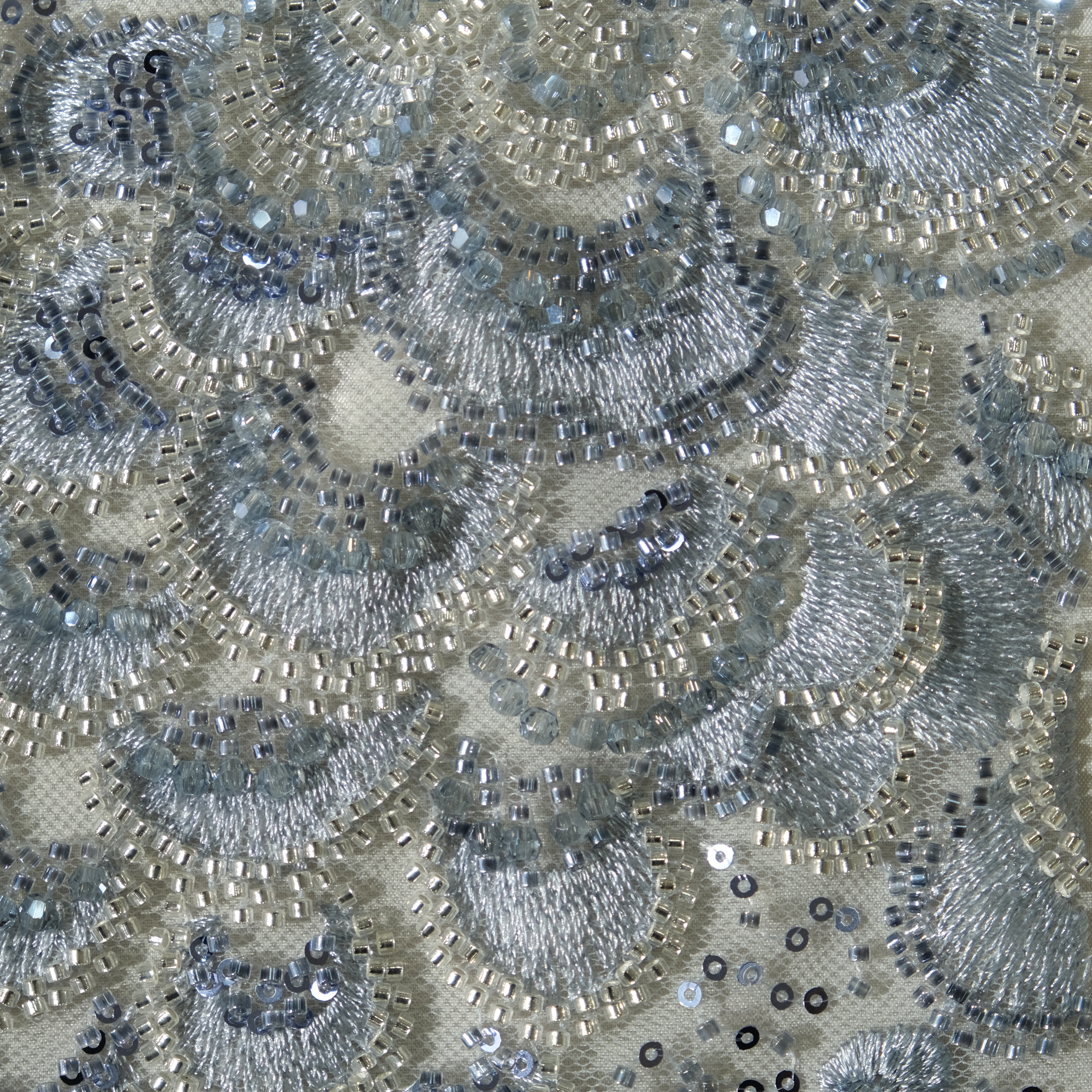 Peacock Feather Sequin Embroidery Fabric in LightBlue color