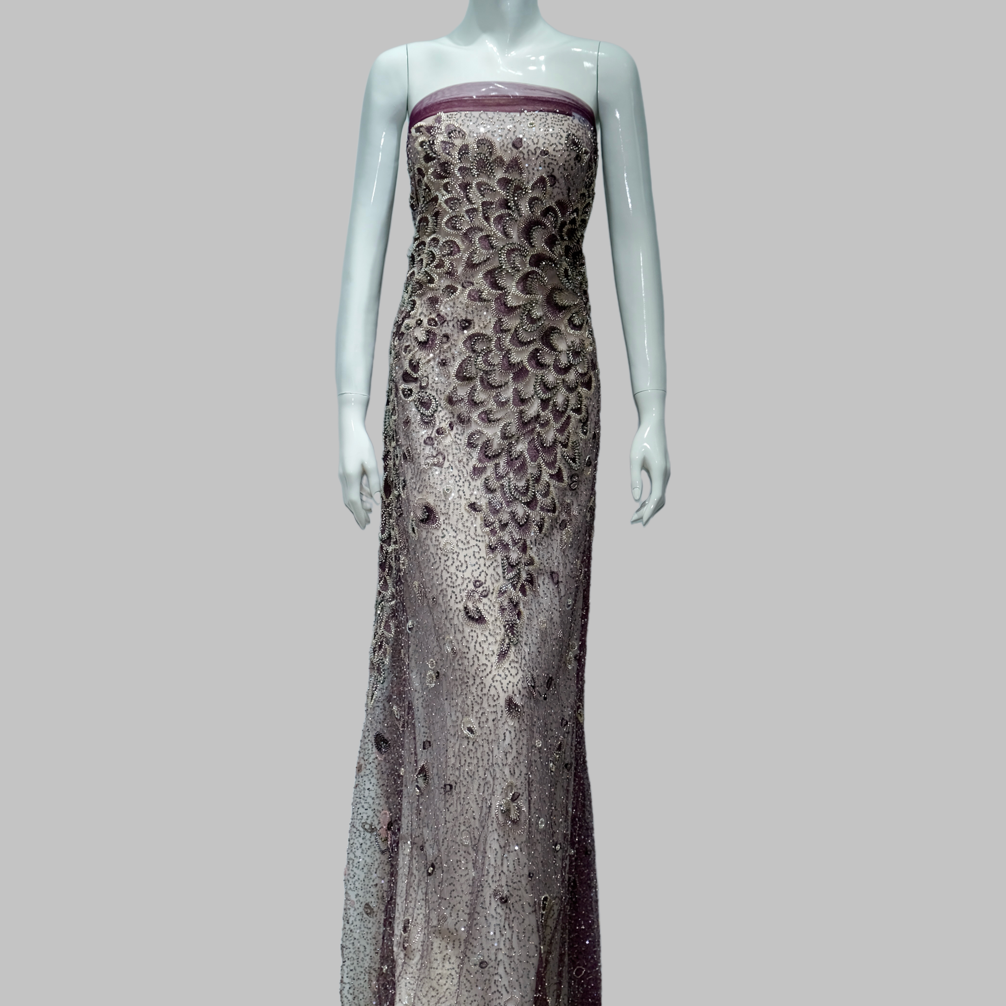Peacock Feather Sequin Embroidery Fabric for luxury gown design1