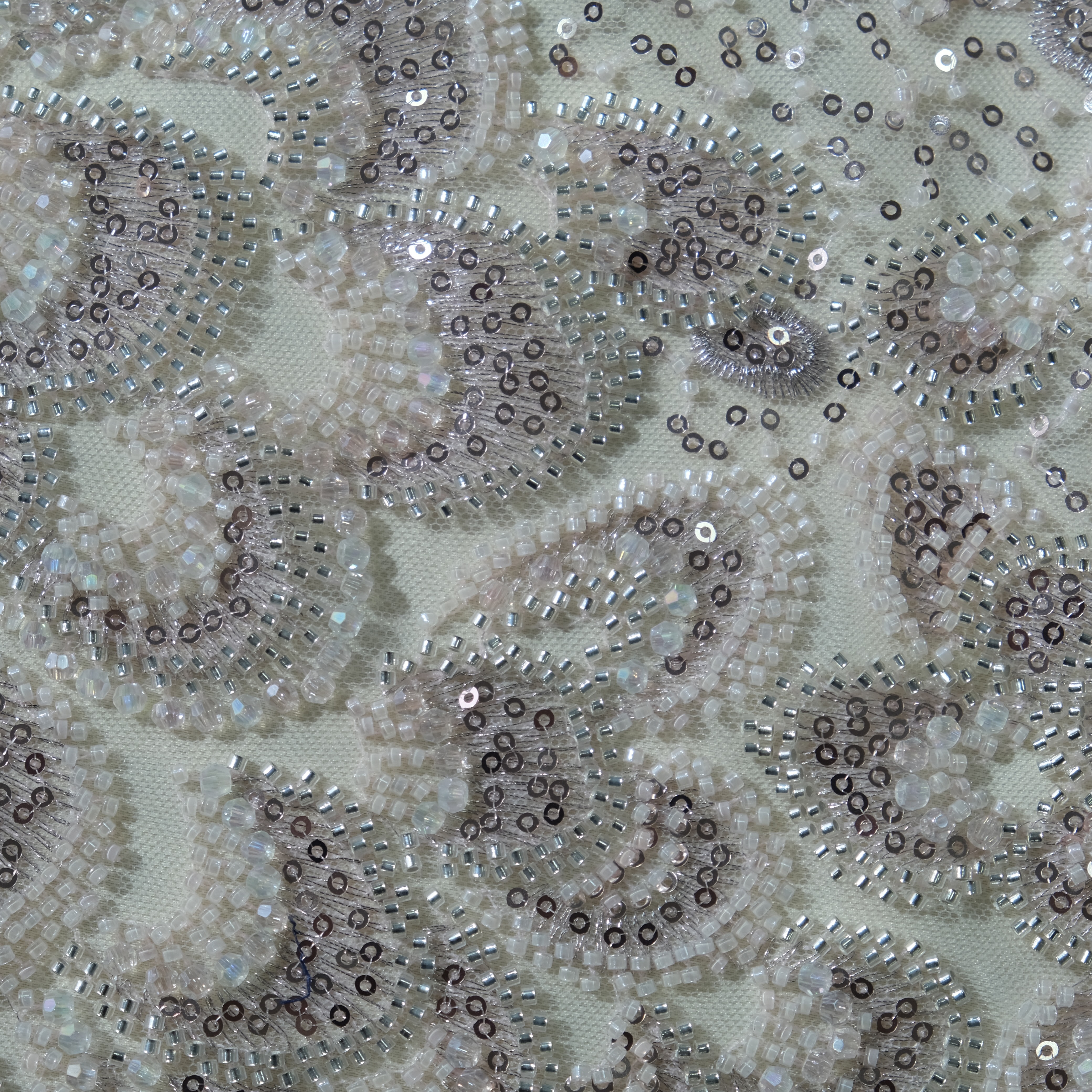 Peacock Feather Sequin Embroidery Fabric in LightPink color