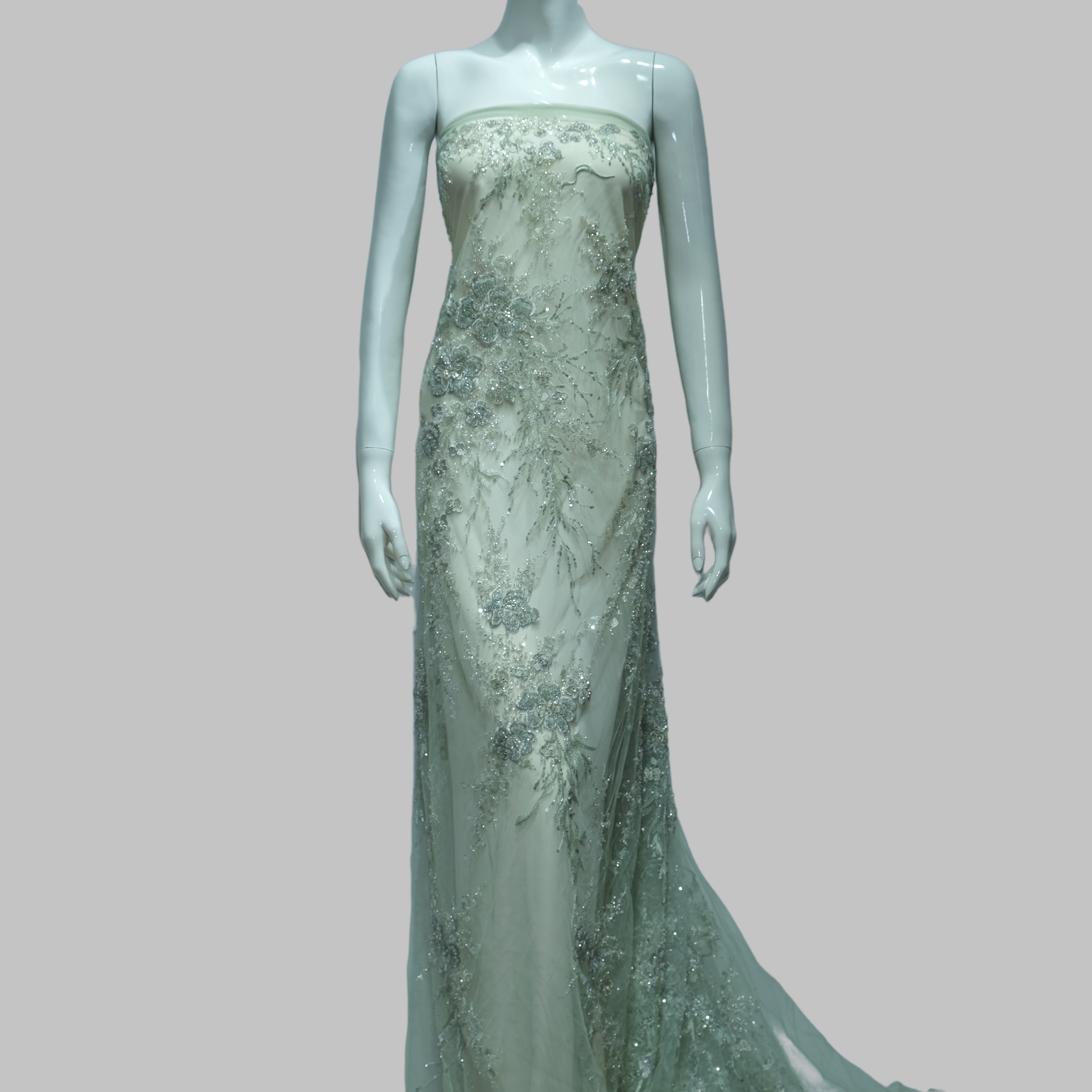 Radiant Floral Embroidery Fabric for luxury gown design