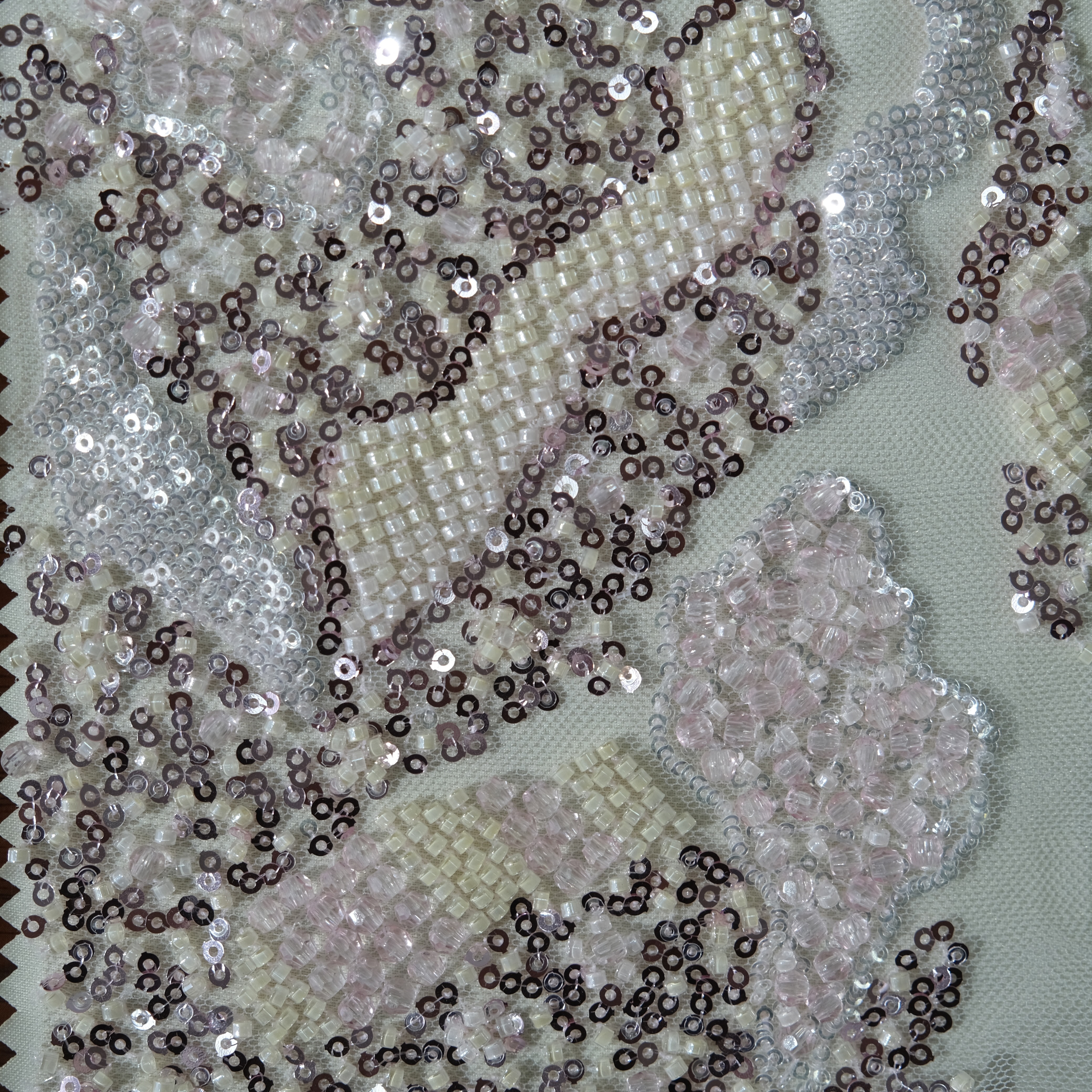 Abstract Sequin Embroidery Fabric in LightPink color