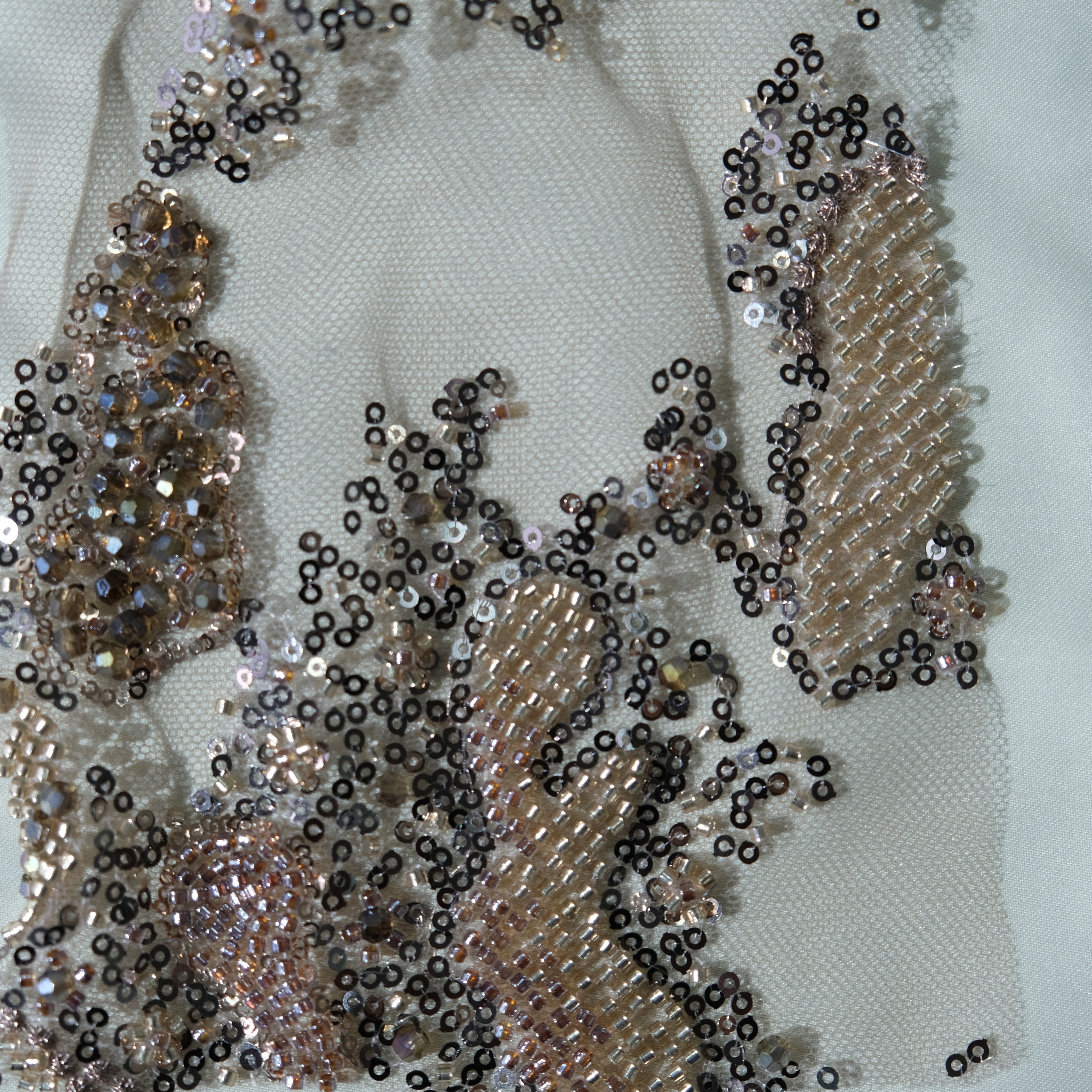 Abstract Sequin Embroidery Fabric in GoldenBrown color
