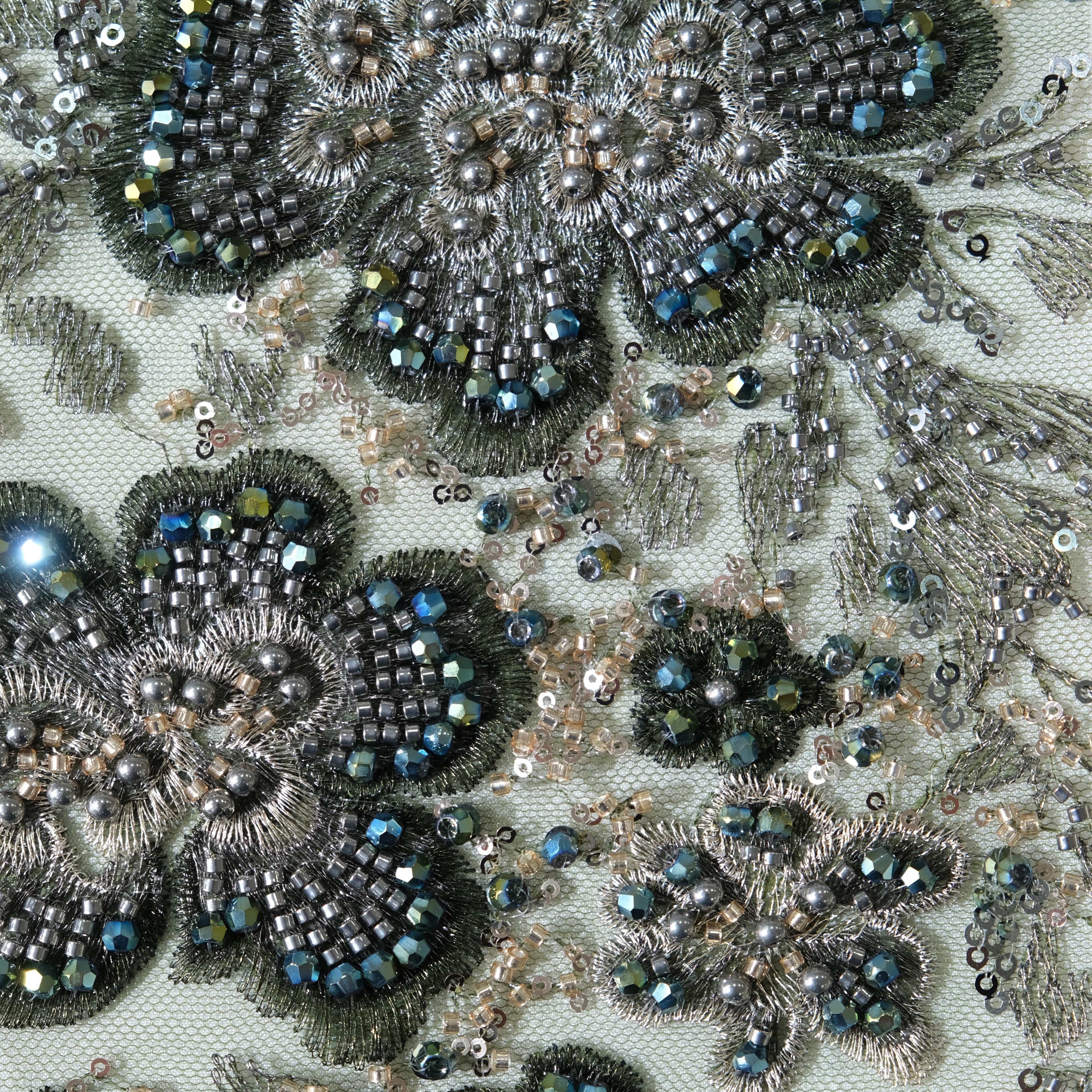 Radiant Floral Embroidery Fabric in DeepGreen color