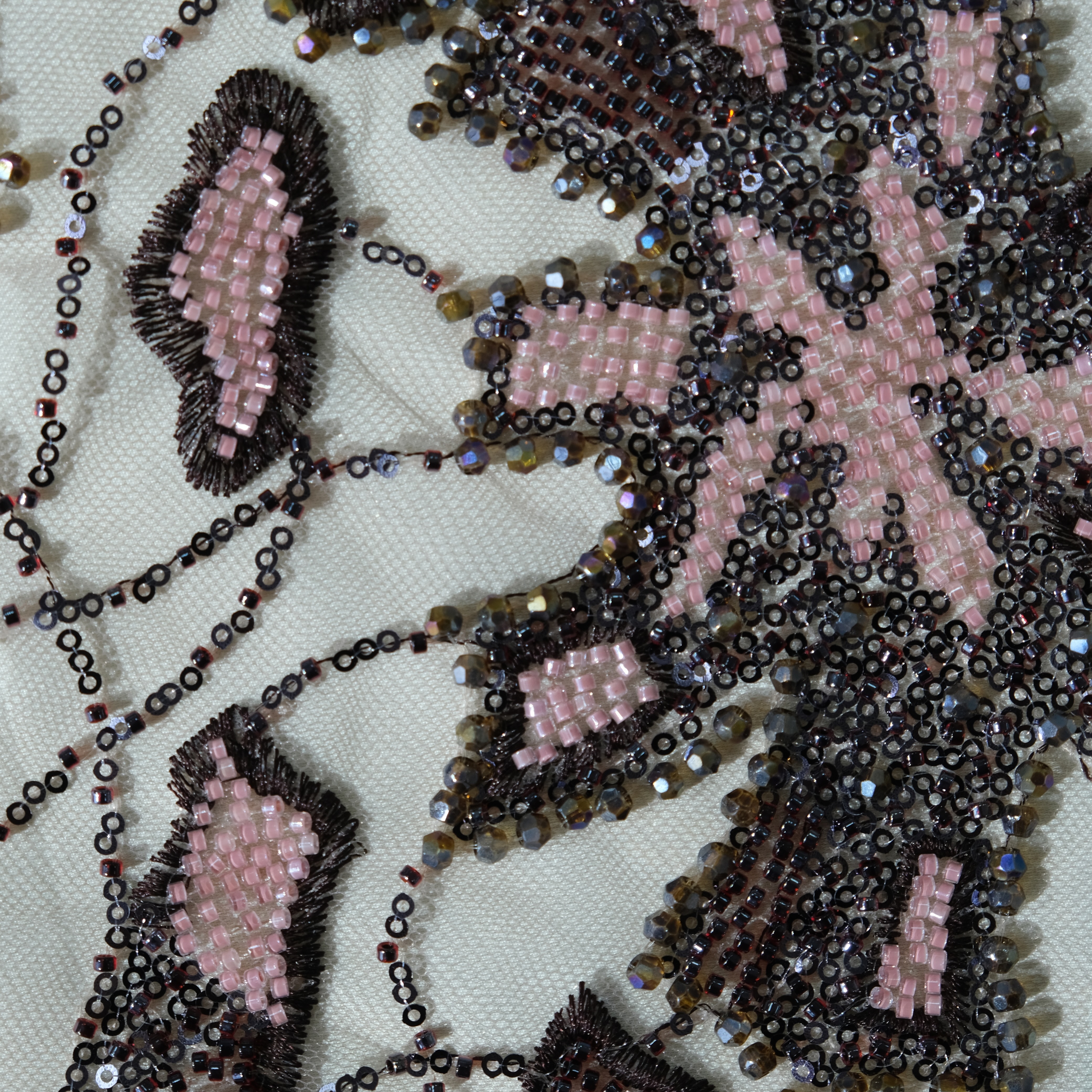 Ornamental Motif Beaded Sequin Embroidery Fabric in DeepPurple color