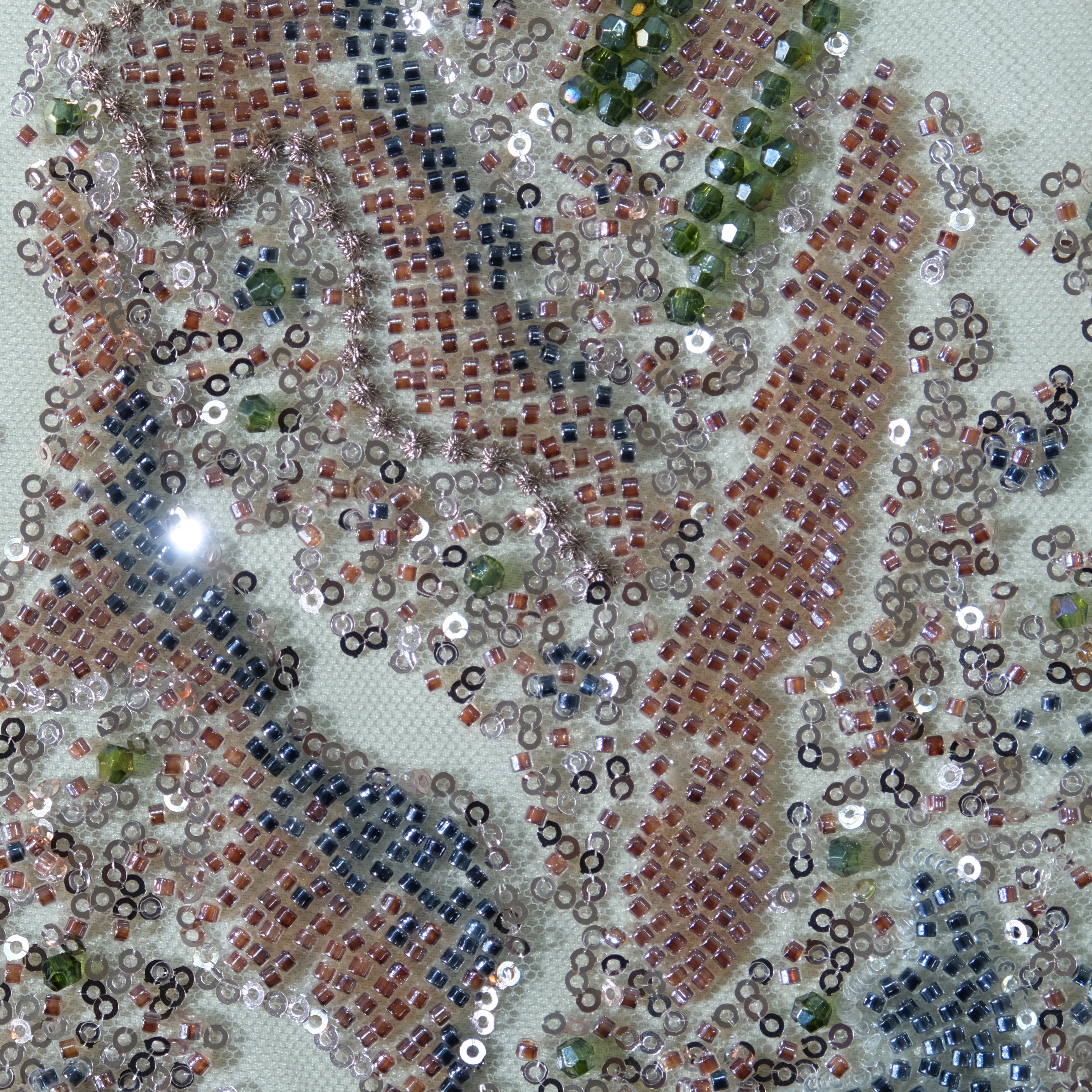 Abstract Sequin Embroidery Fabric in PinkGreen color