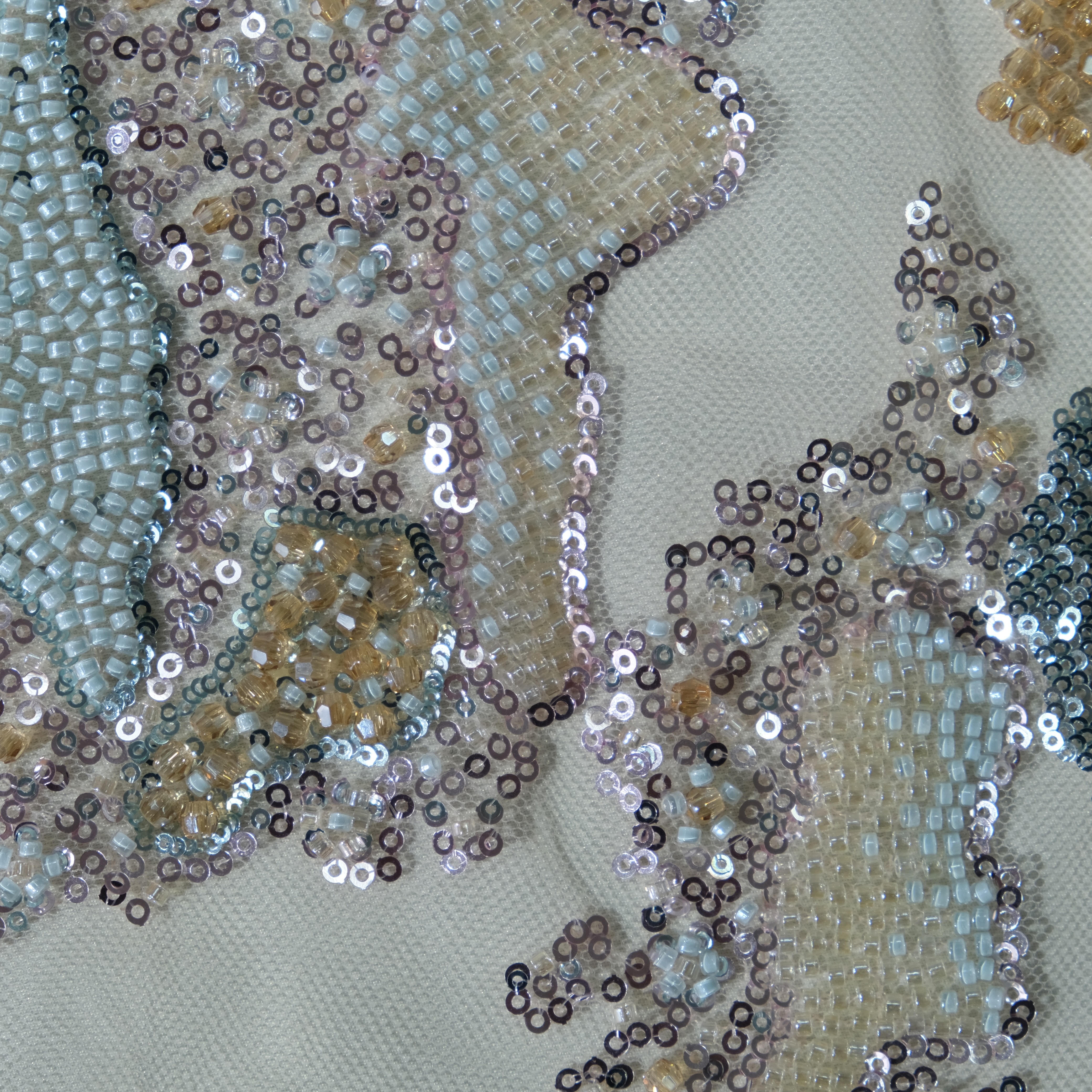 Abstract Sequin Embroidery Fabric in Beigeblue color
