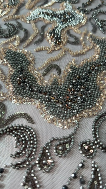Flame Motif Beaded Embroidery Fabric