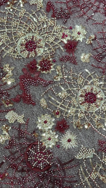 Spiderweb Floral Beaded Embroidery Fabric