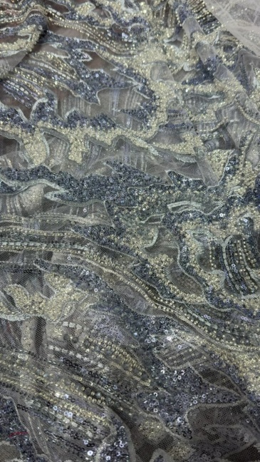 Phoenix Feather Beaded Embroidery Fabric