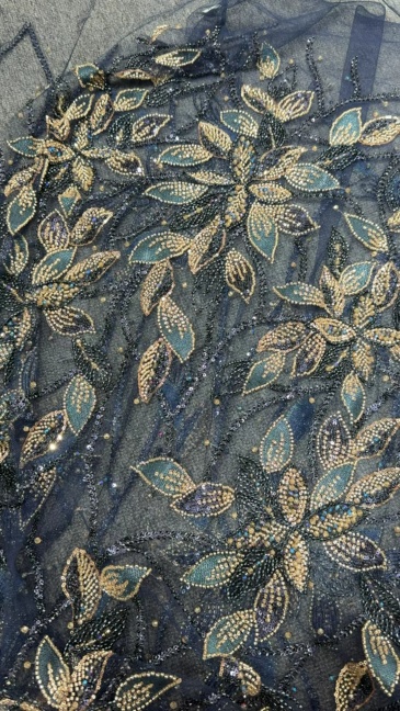 Floral Vine Beaded Embroidery Fabric
