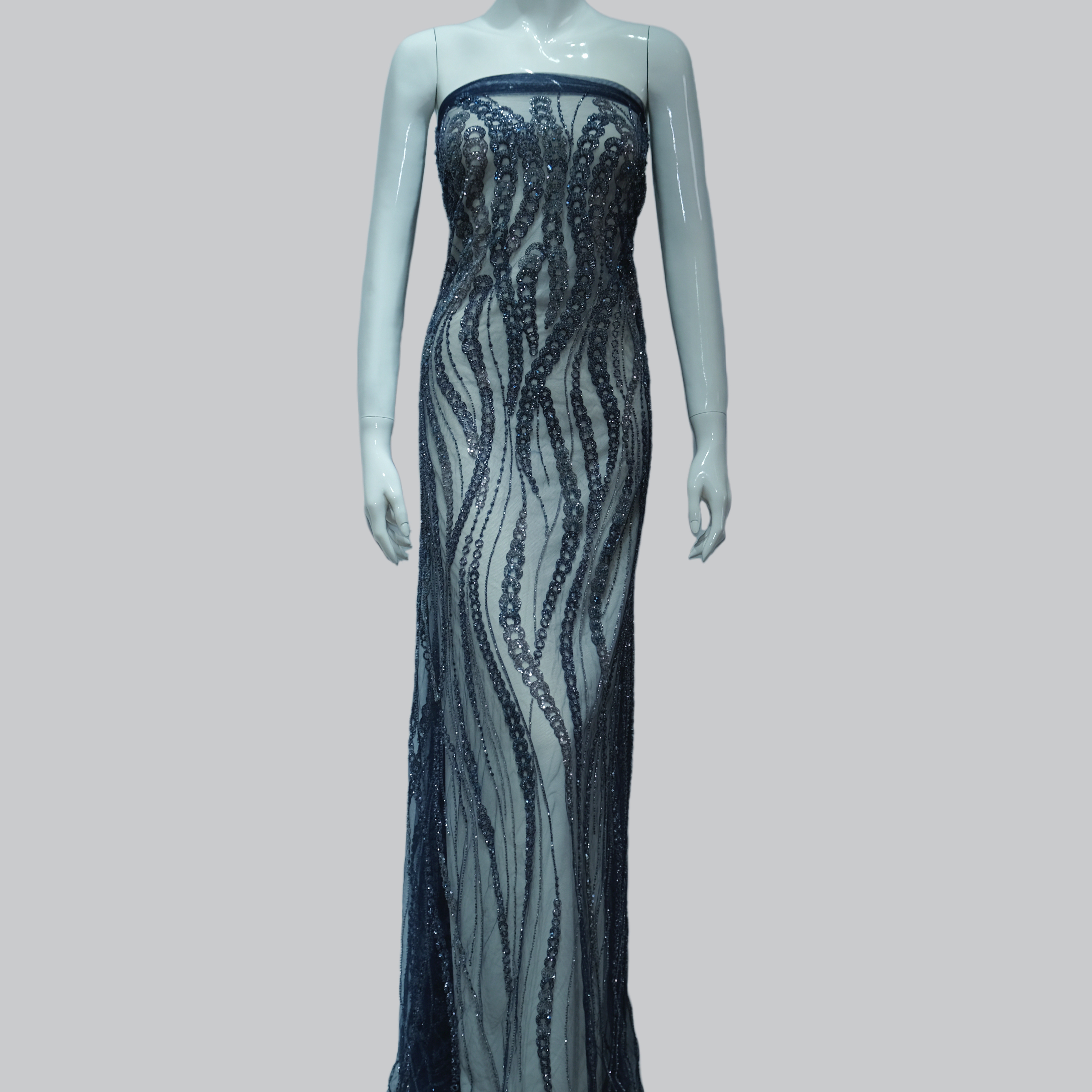 Flowing Chain Sequin Embroidery Fabric for luxury gown design