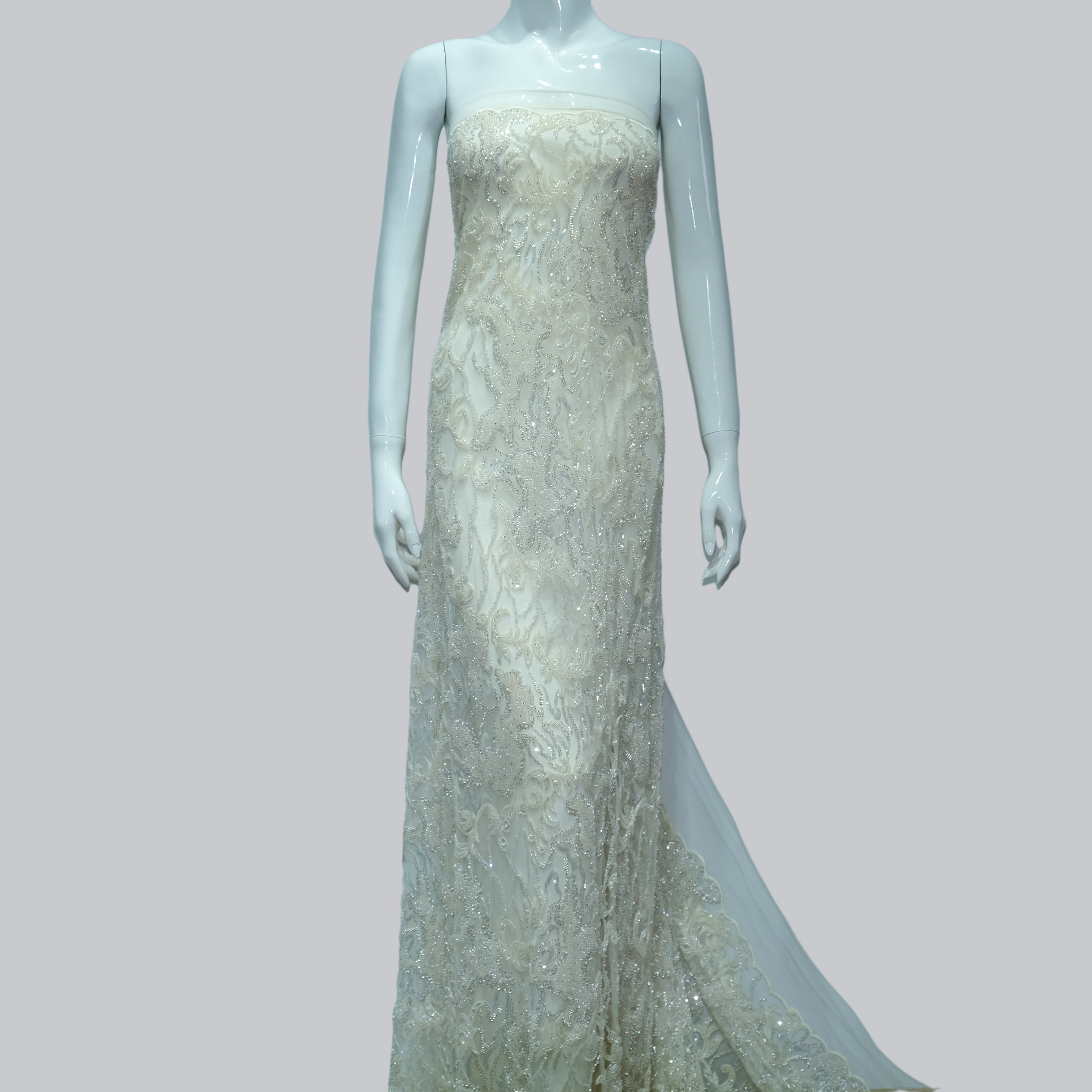 Flame Motif Beaded Embroidery Fabric for luxury gown design
