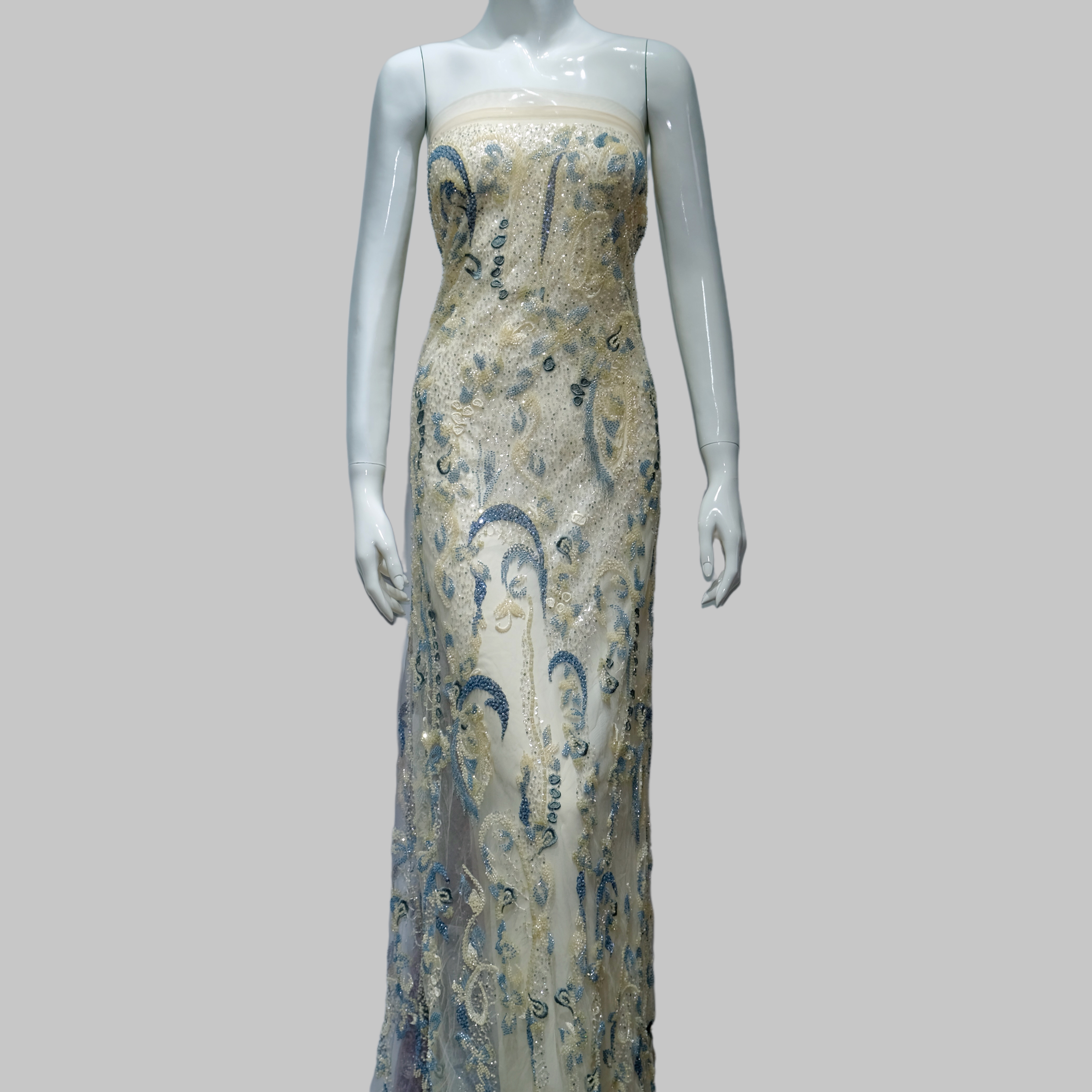 Paisley Beaded Sequin Embroidery Fabric for luxury gown design