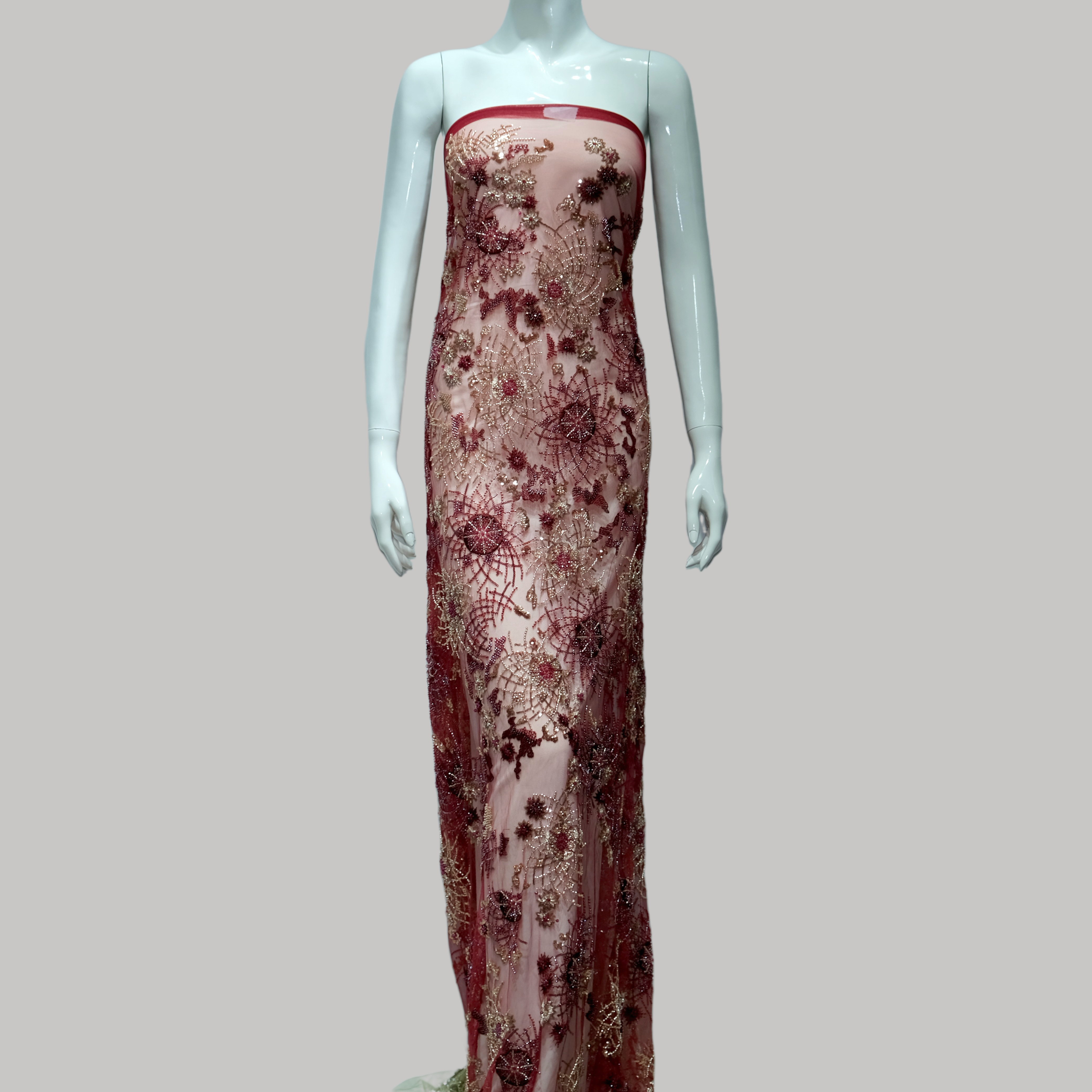 Spiderweb Floral Beaded Embroidery Fabric for luxury gown design
