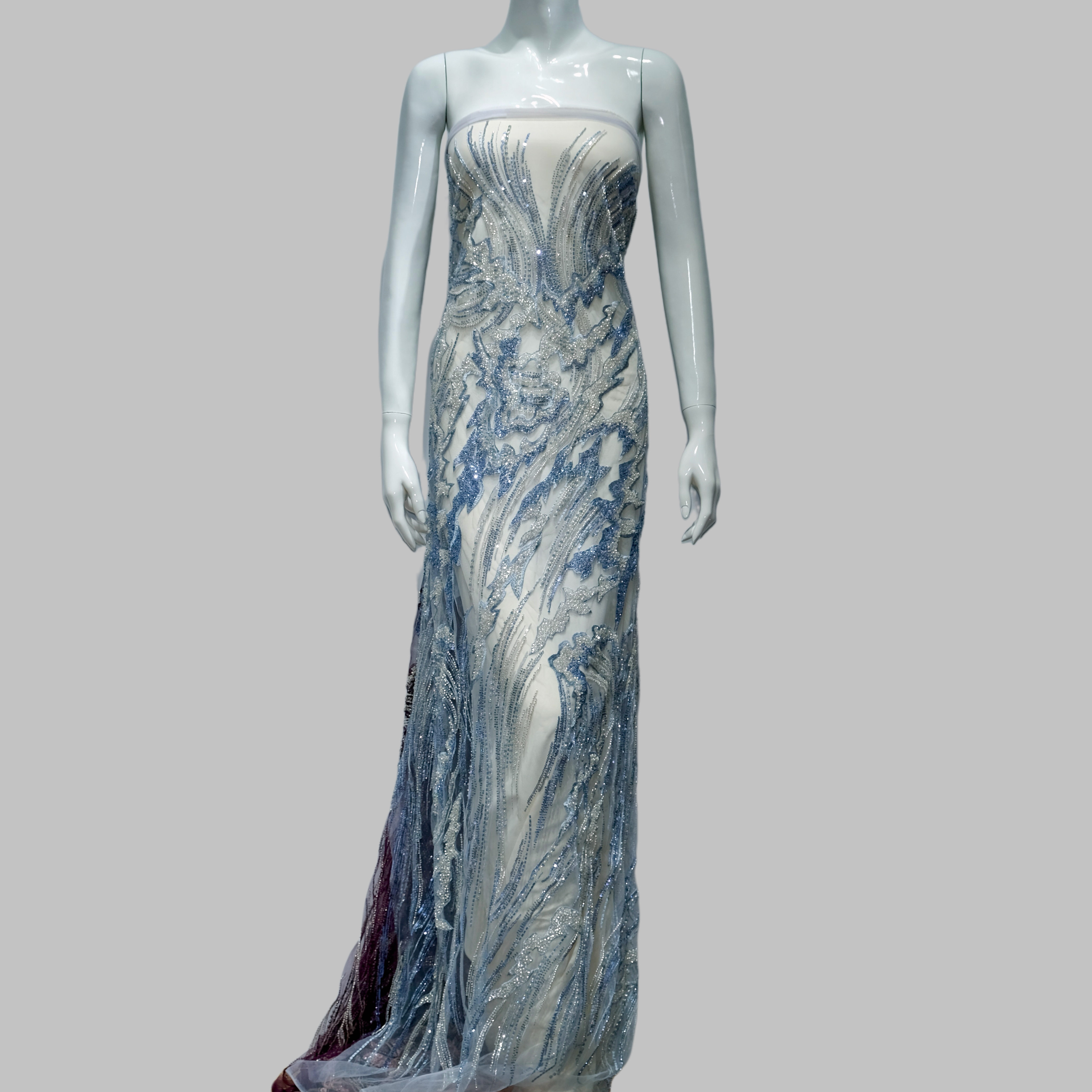 Phoenix Feather Beaded Embroidery Fabric for luxury gown design