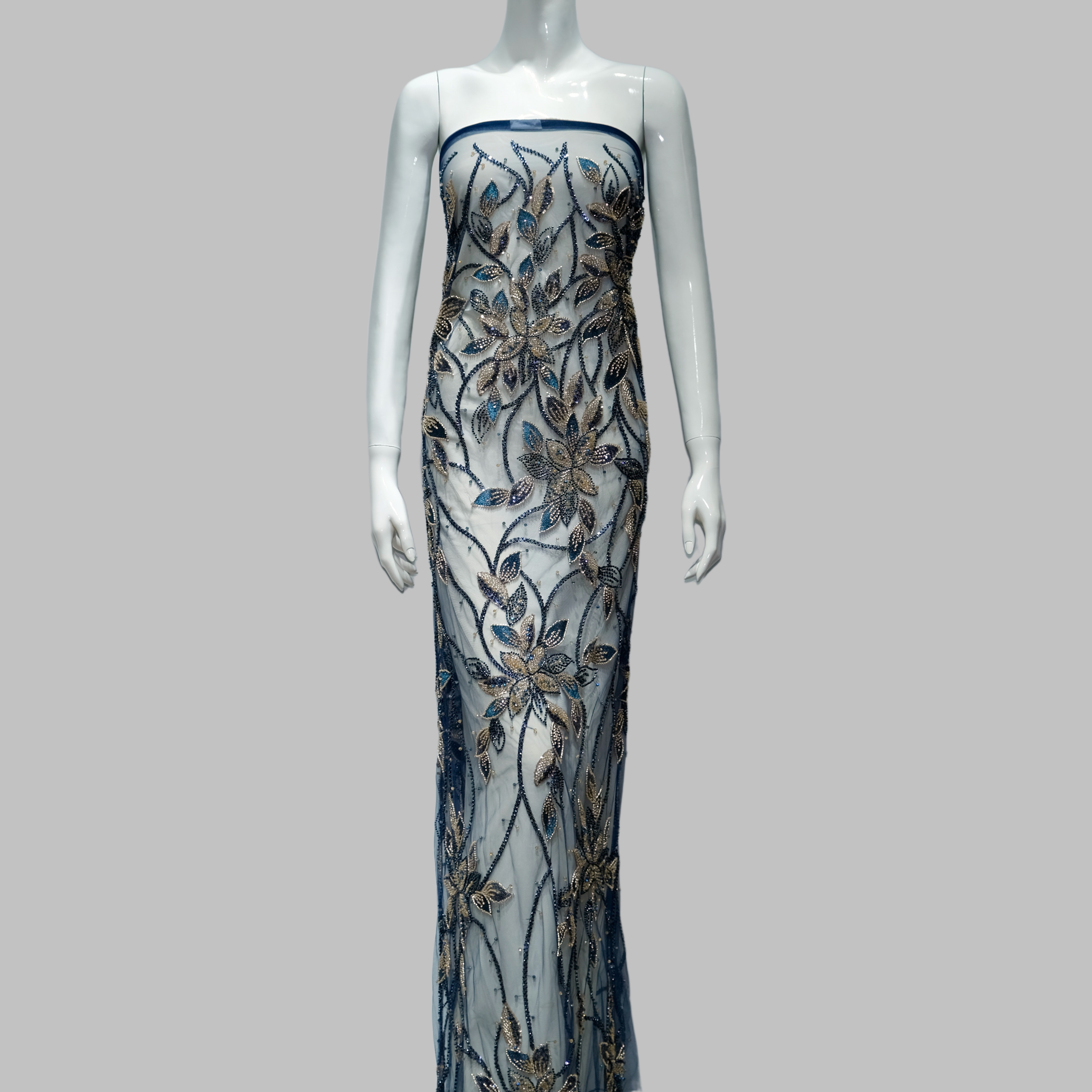 Floral Vine Beaded Embroidery Fabric in for luxury gown design